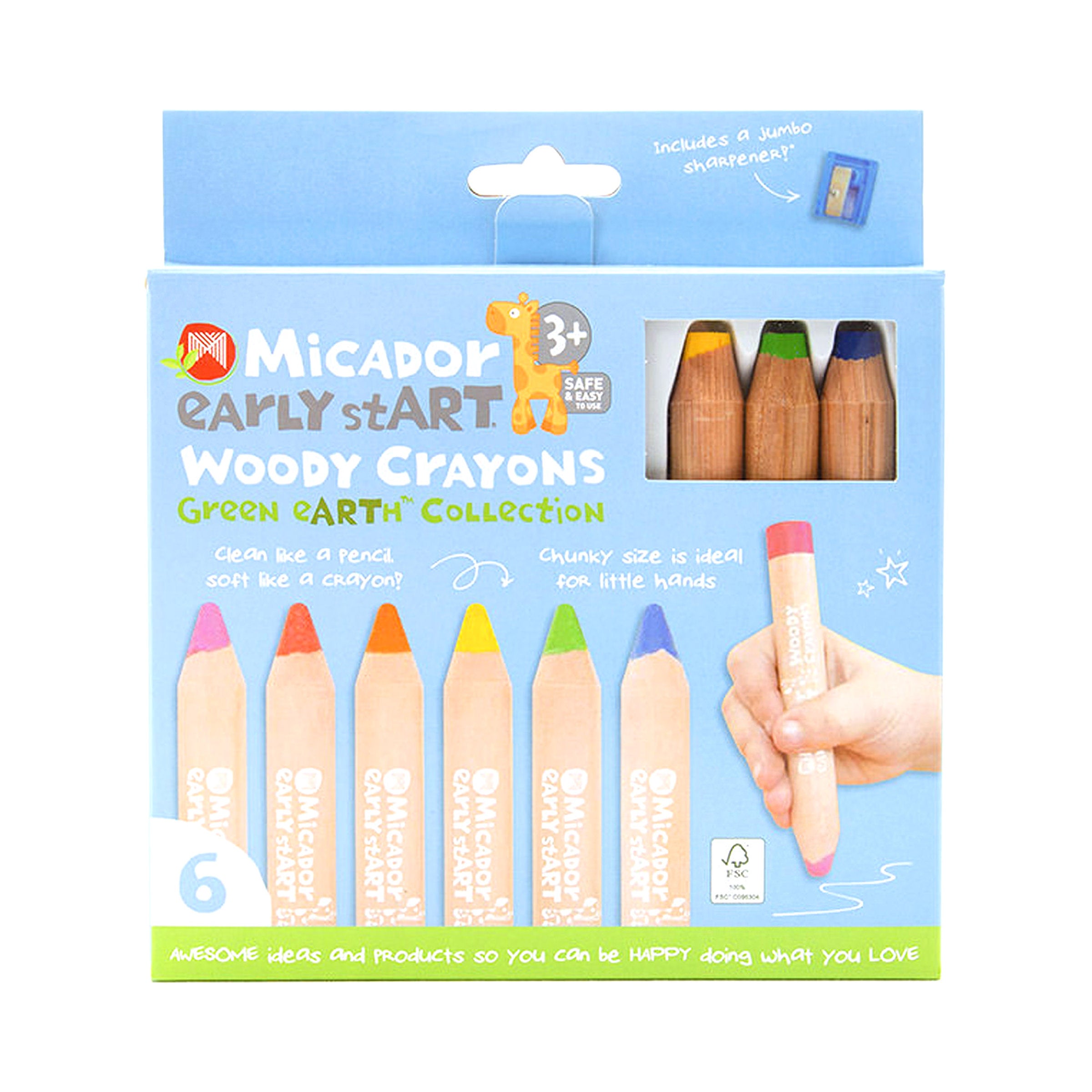 Woody Crayons FSC 100%, Pack 6 early stART