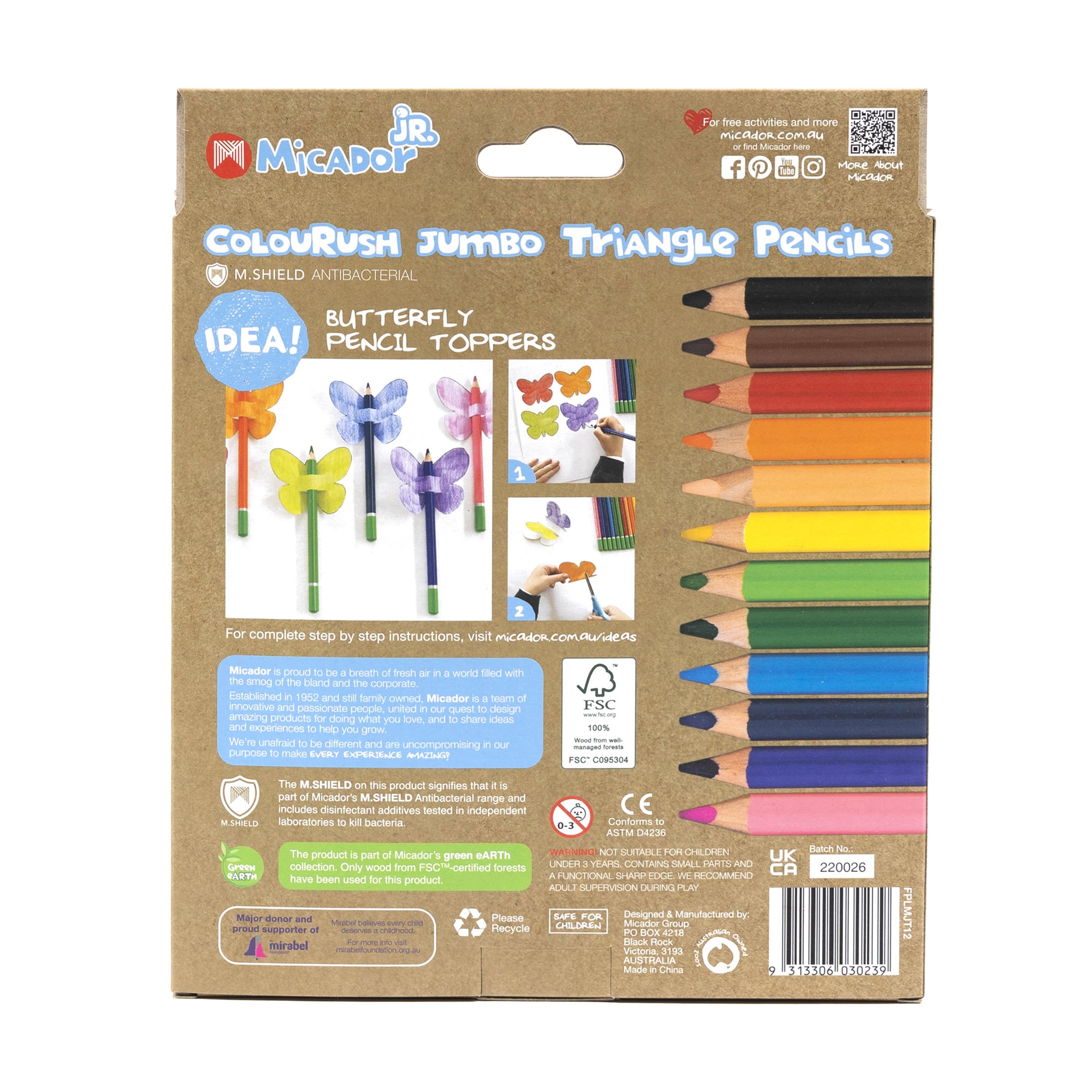 ColouRush Jumbo Triangle Pencils FSC 100% Pack 12 Micador jR.