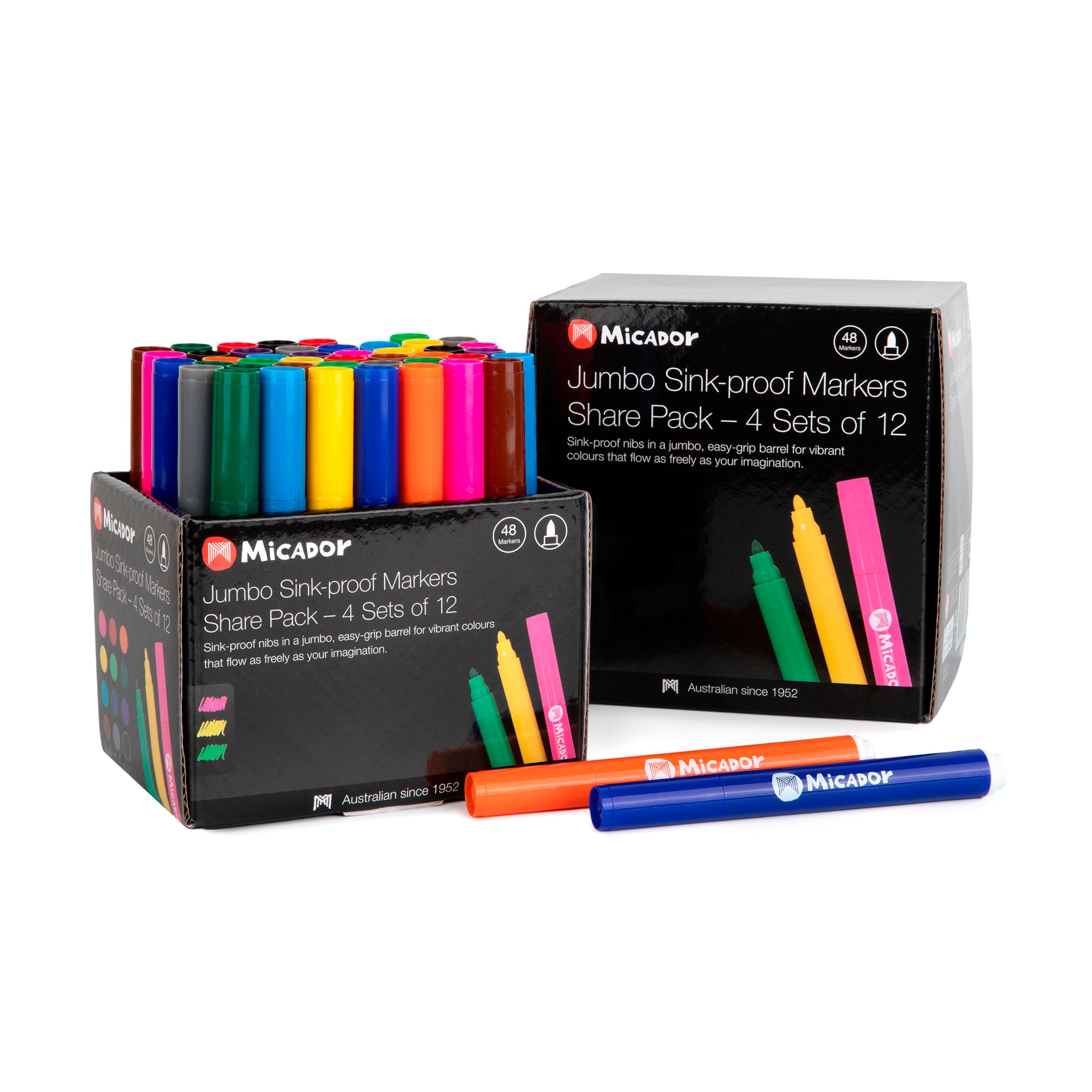 Jumbo Sink-proof Markers, Bright, Pack 48, Micador