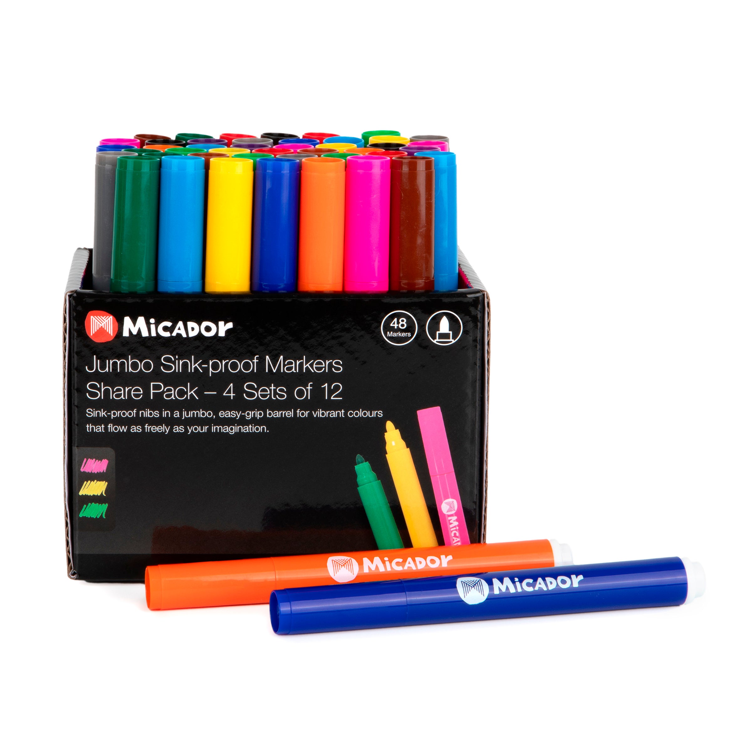 Jumbo Sink-proof Markers, Bright, Pack 48, Micador