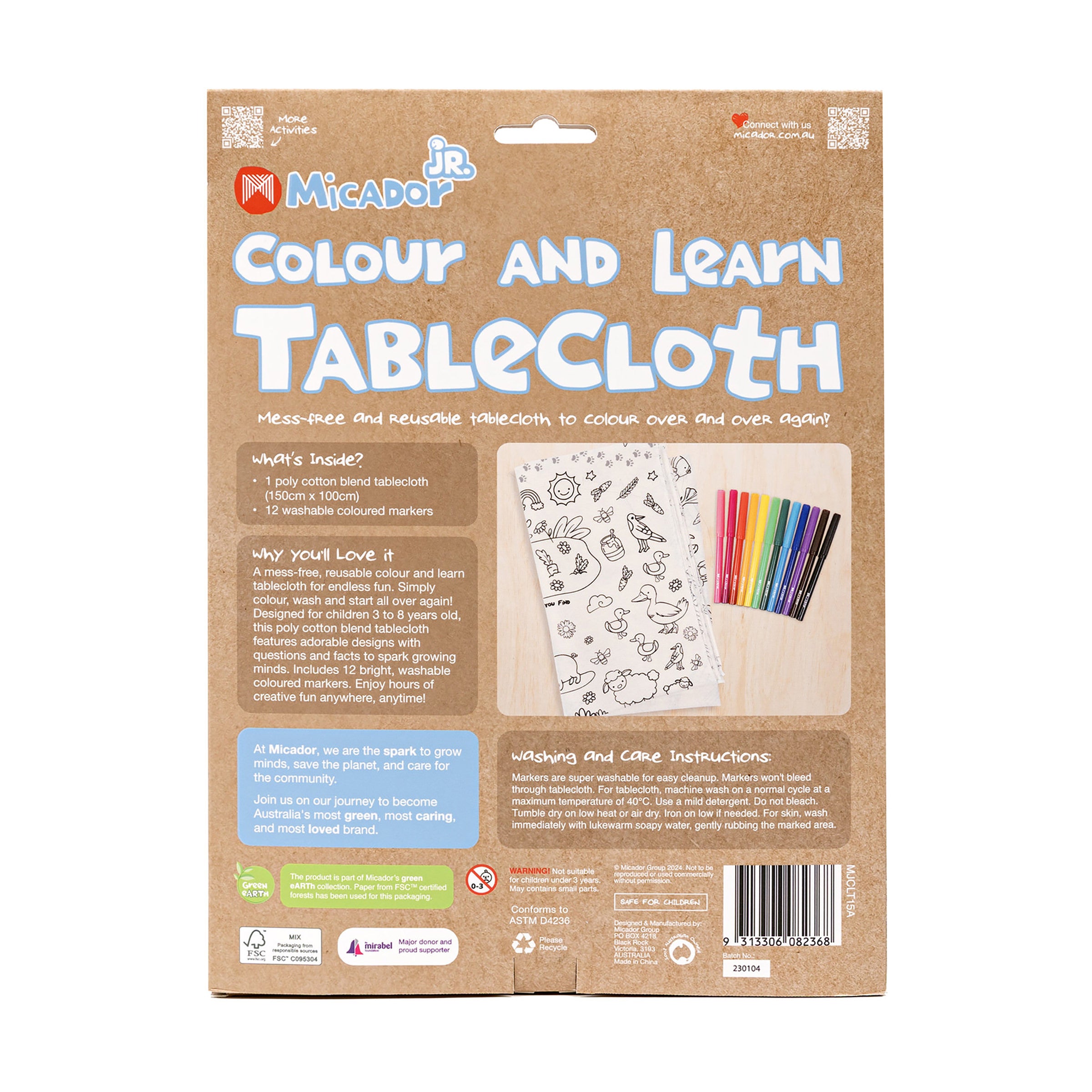 Colour, Wash, Repeat Tablecloth, 1000 x 1500mm, Micador jR.