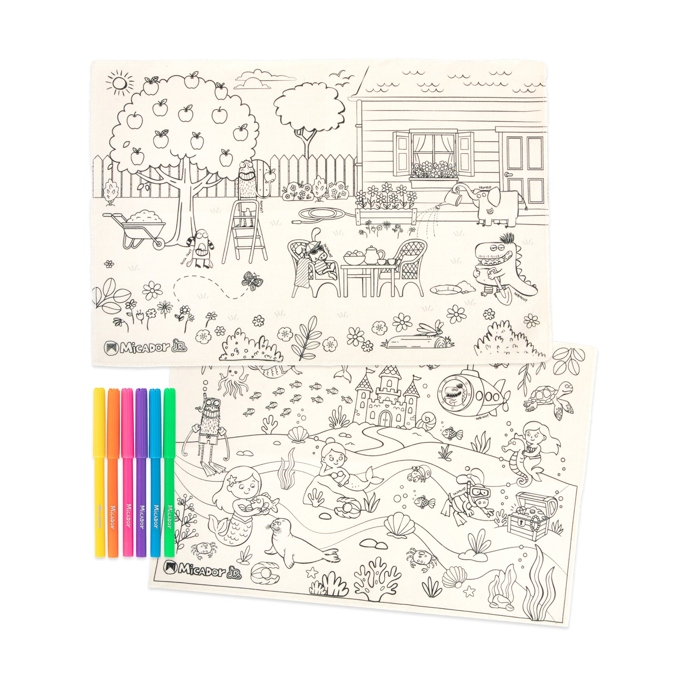 Colour, Wash, Repeat Placemats, Mermaids and Backyard, Pack 2, Micador jR.