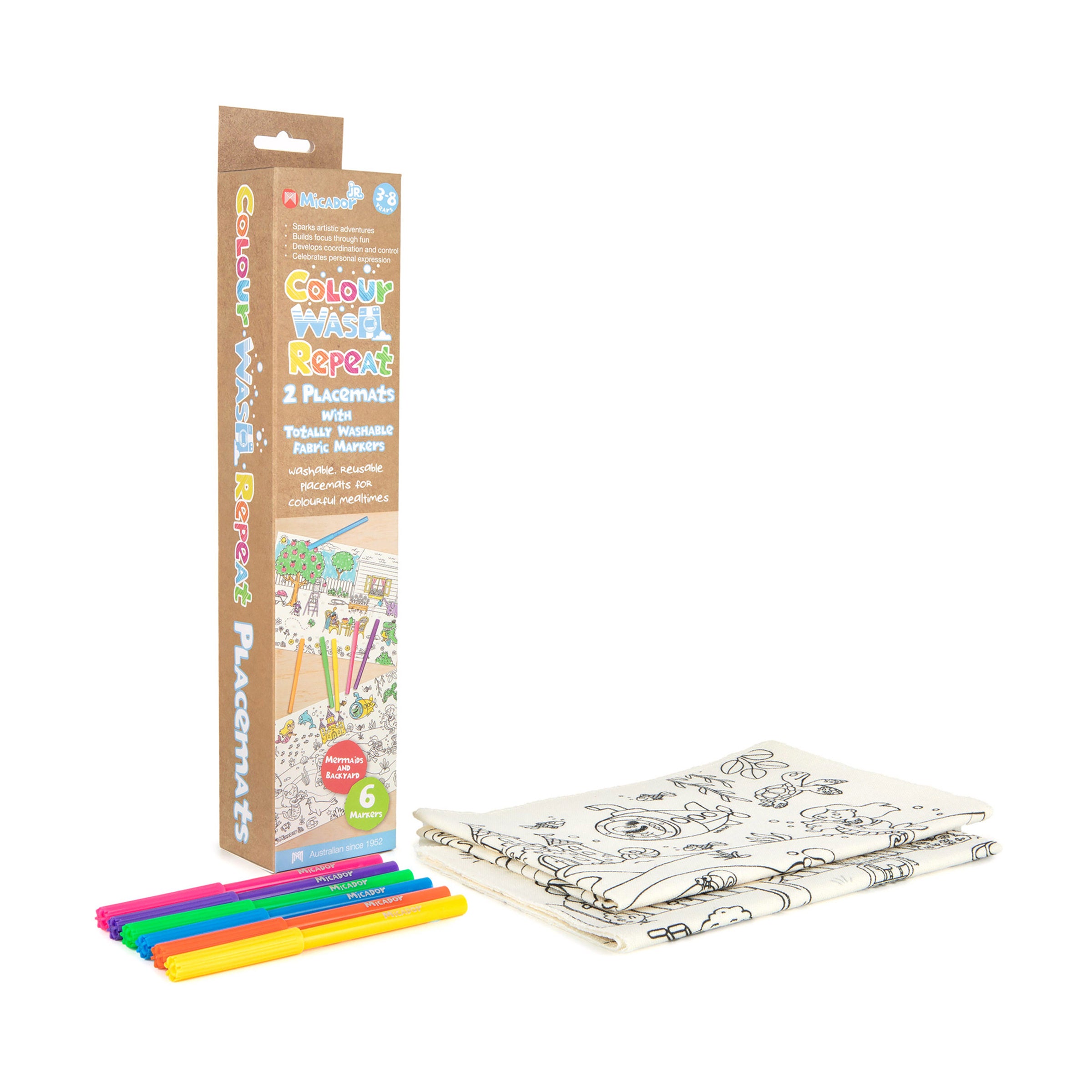 Colour, Wash, Repeat Placemats, Mermaids and Backyard, Pack 2, Micador jR.
