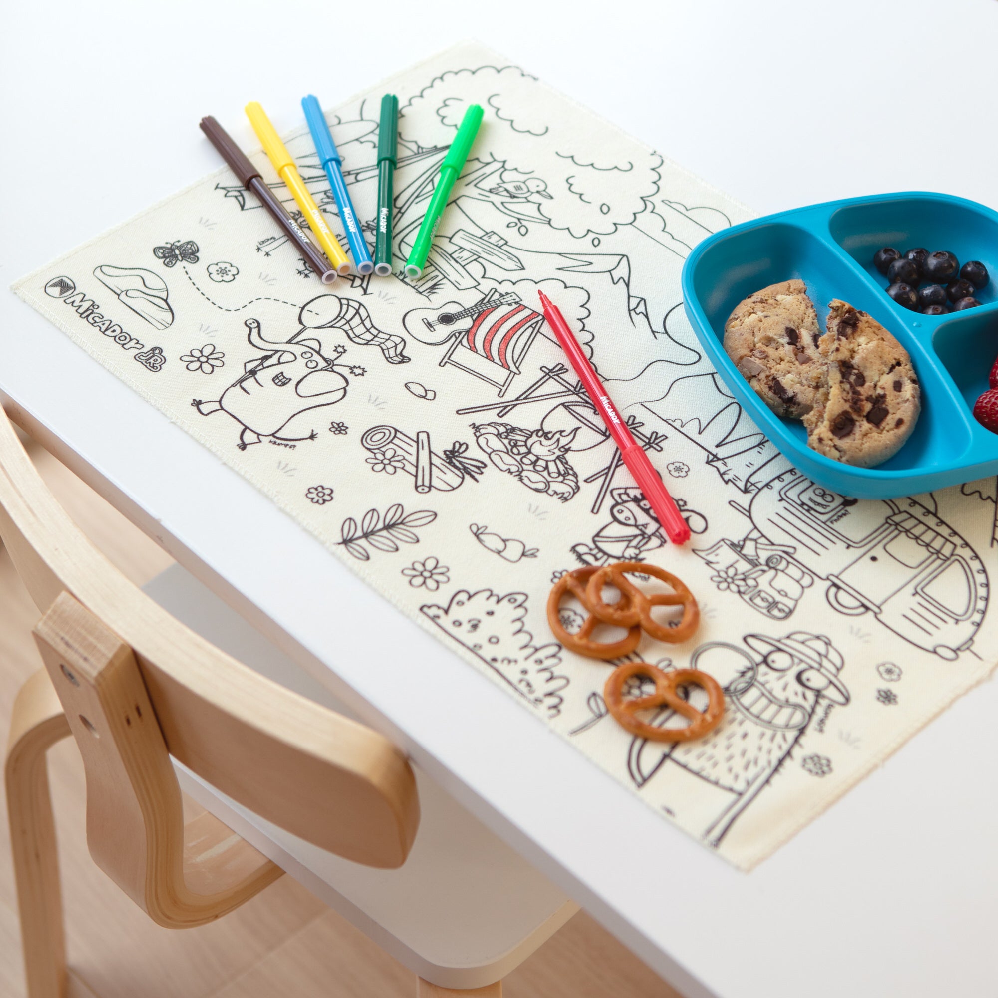 Colour, Wash, Repeat Placemats, Dinosaurs and Camping, Pack 2, Micador jR.