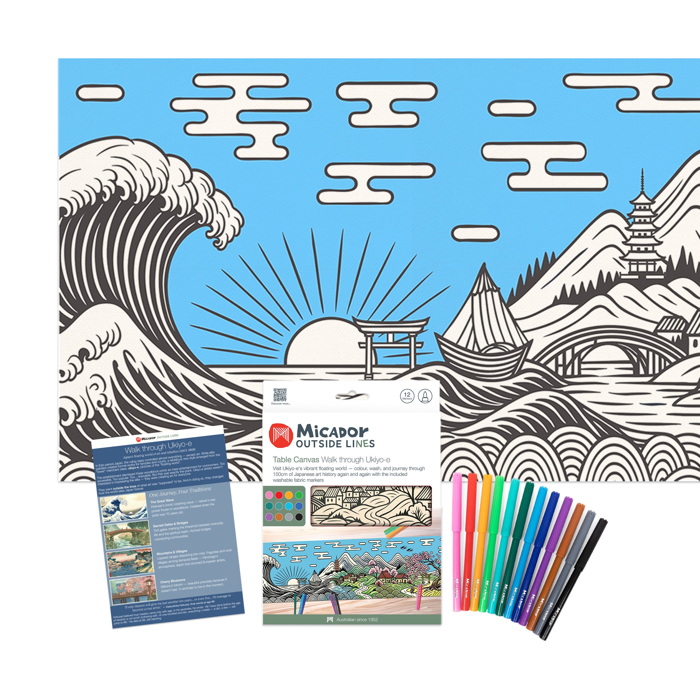 Walk through Ukiyo-e Table Canvas, 1500 x 450mm, Micador Outside Lines