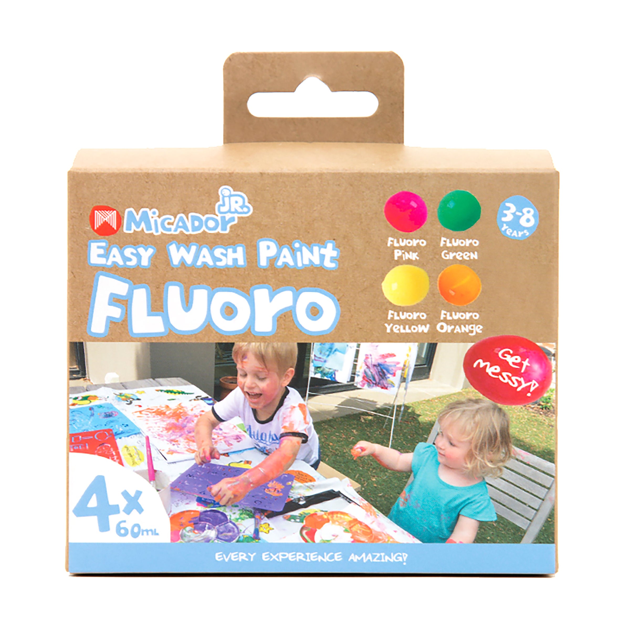 Easy Wash Paint - Fluoro, 60ml Tubs, Pack 4 Micador jR.