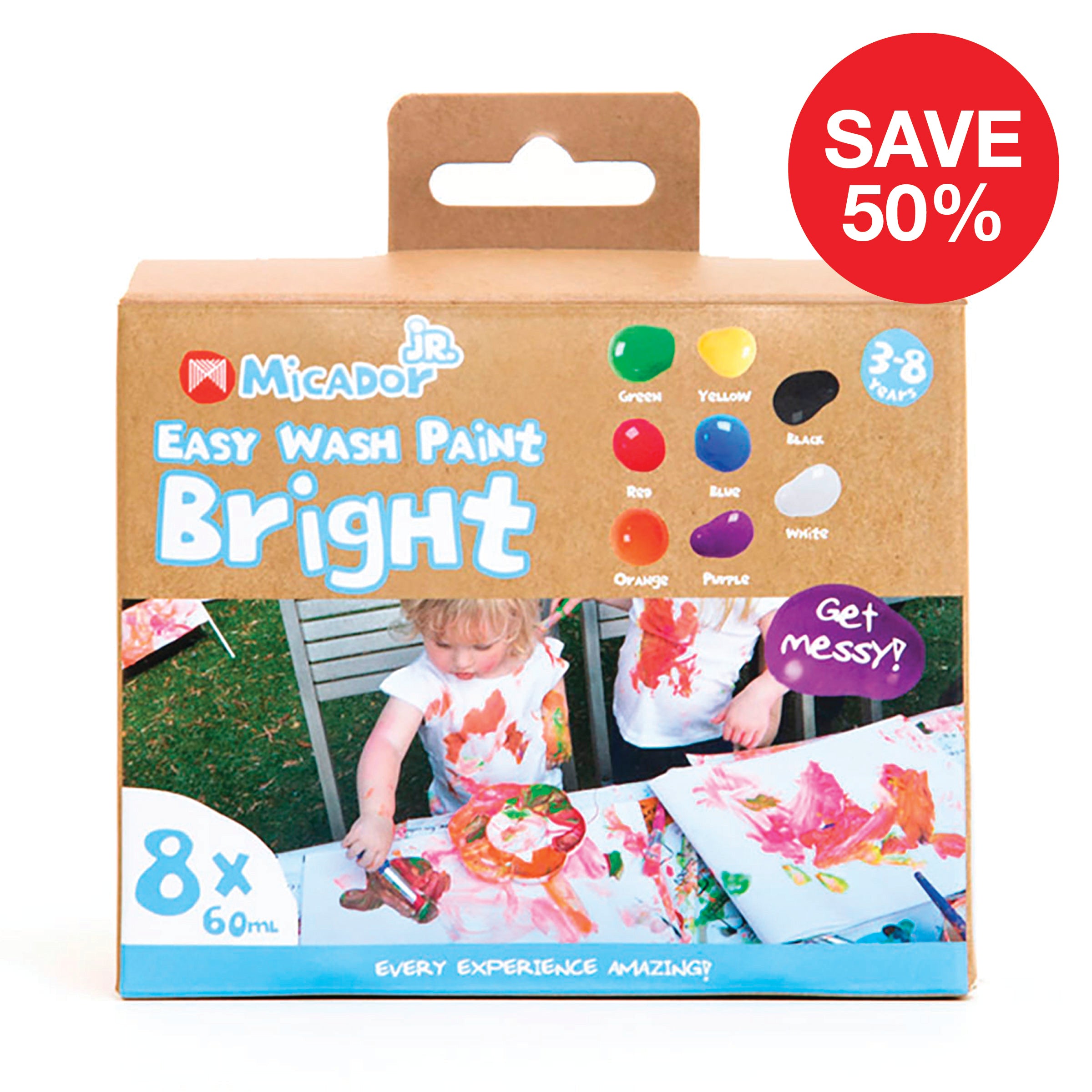 Easy Wash Paint - Bright, 60ml Tubs, Pack 8 Micador jR.