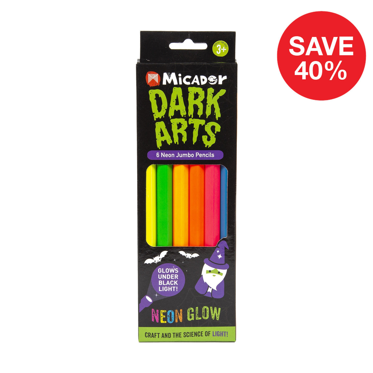 Micador Dark Arts Neon Jumbo Pencils, Pack 6, save 40%