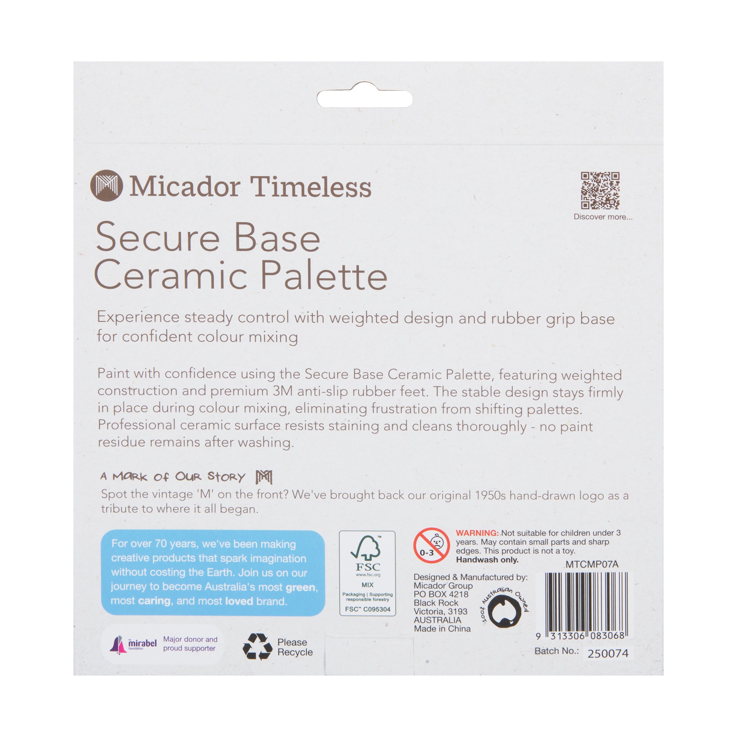 Secure Base Ceramic Mixing Palette 7 wells, Micador Timeless