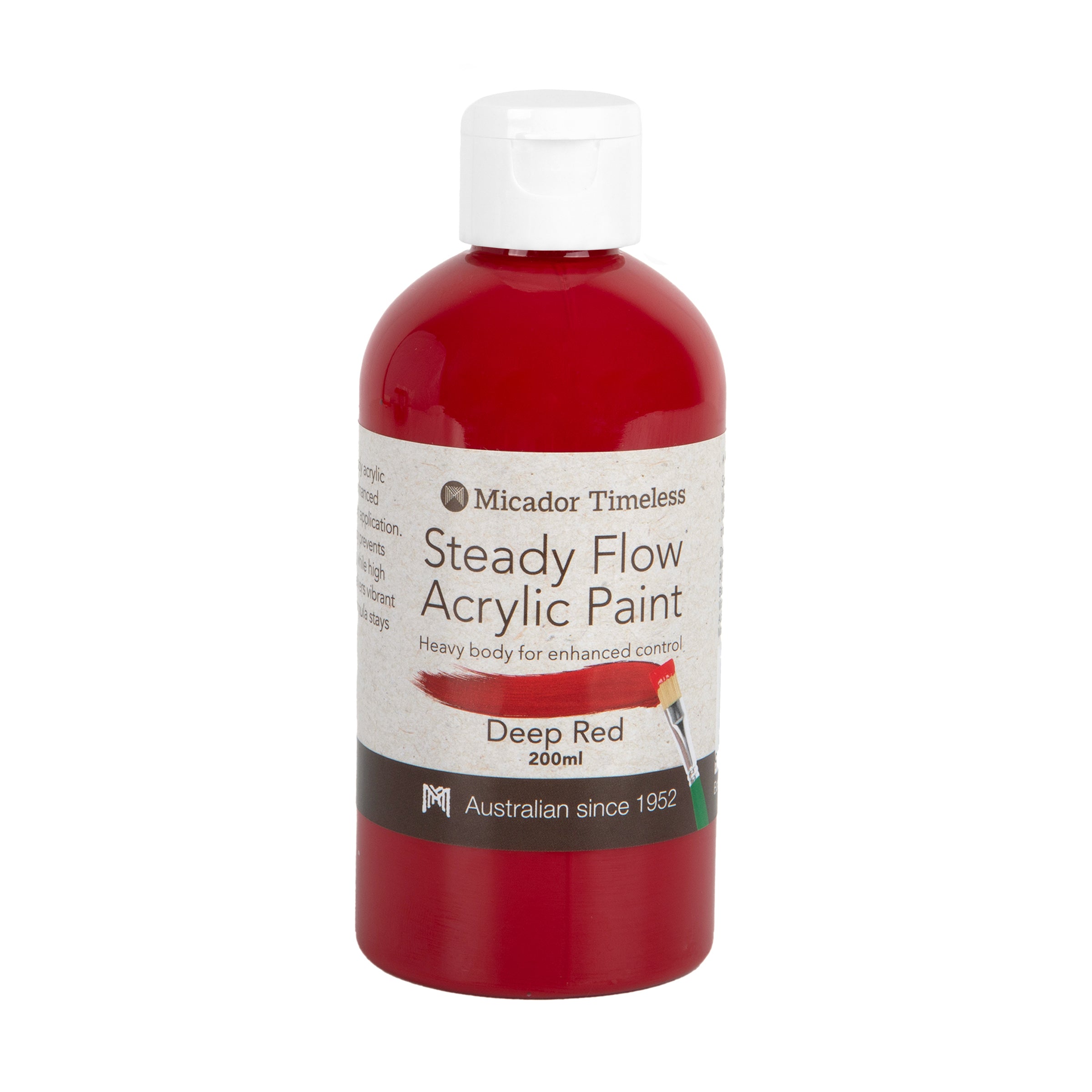Acrylic Paint, Steady Flow, Deep Red 200ml Micador Timeless