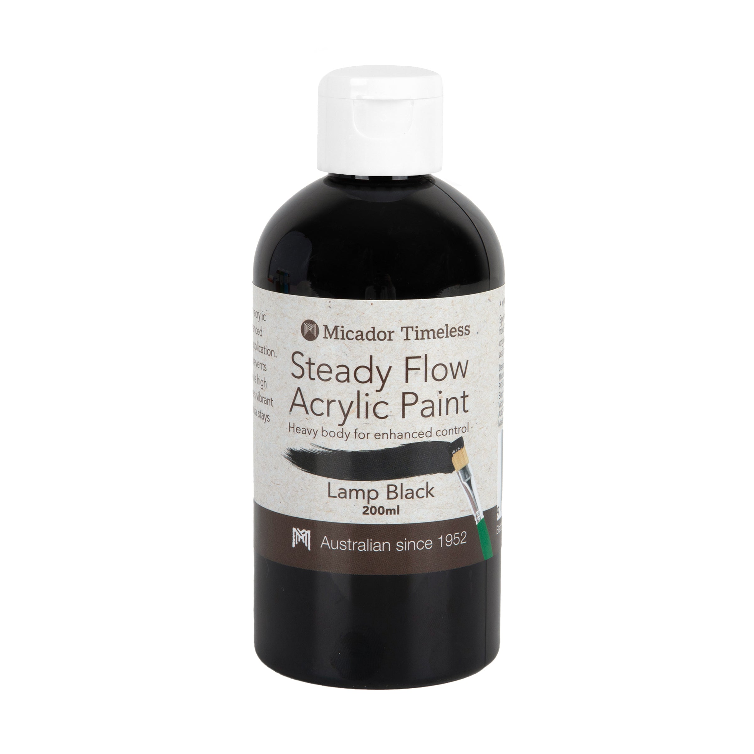 Acrylic Paint, Steady Flow, Lamp Black 200ml Micador Timeless