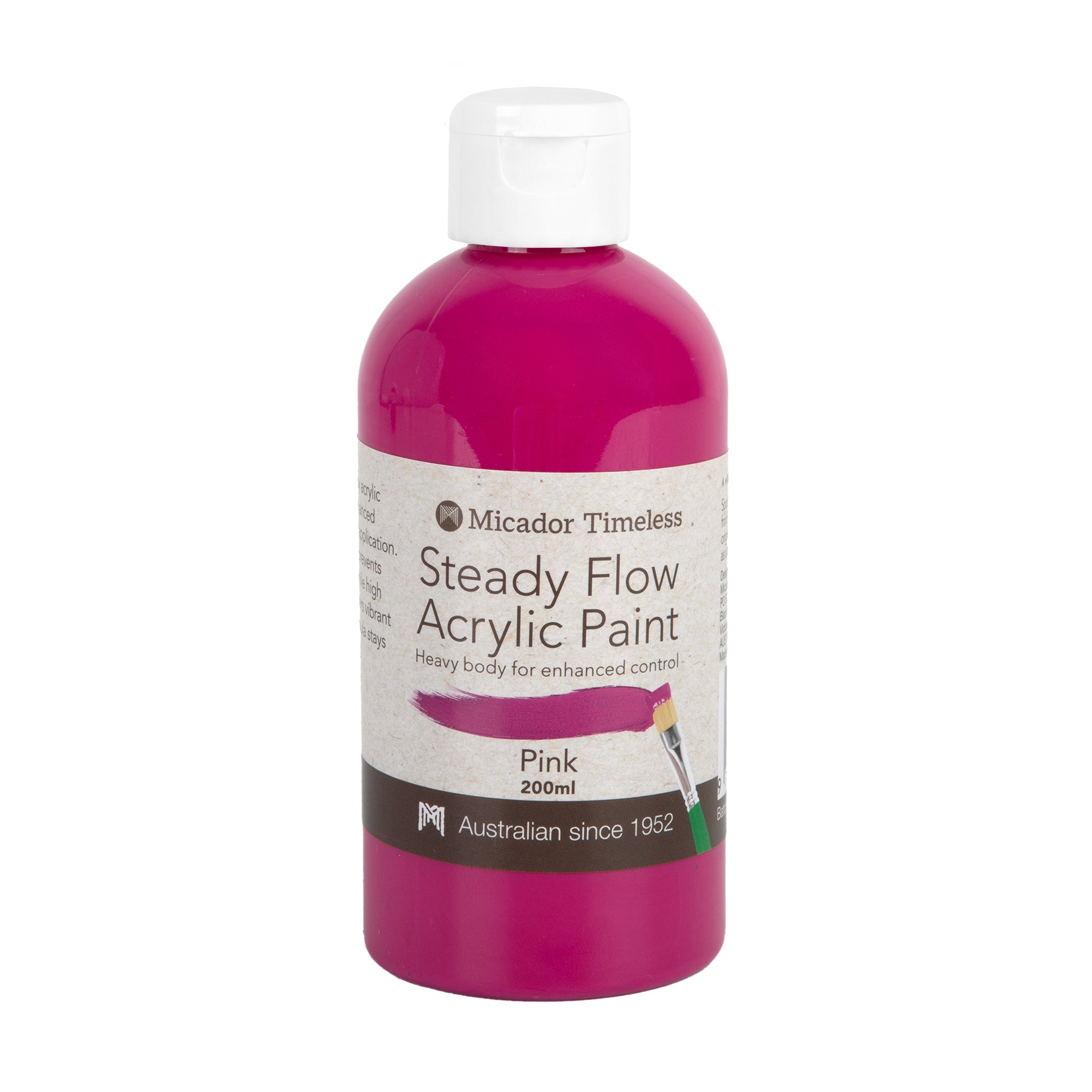 Acrylic Paint, Steady Flow, Pink 200ml Micador Timeless