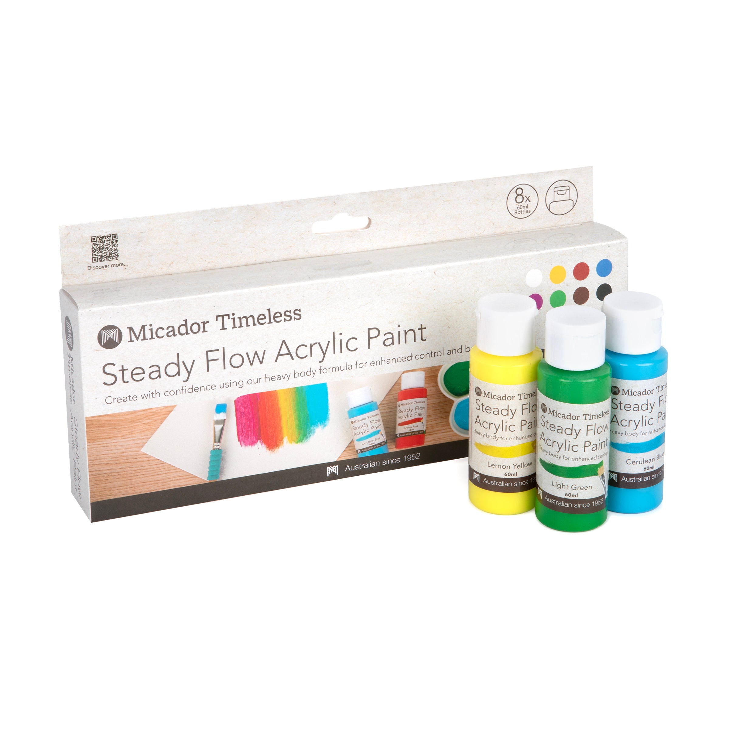 Acrylic Paint, Steady Flow, 8 x 60ml Micador Timeless