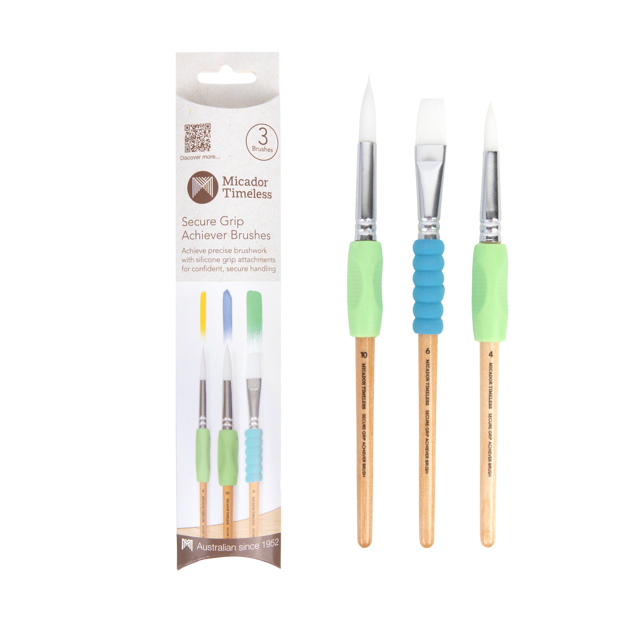 Secure Grip Achiever Brushes, Pack of 3, FSC 100%, Micador Timeless