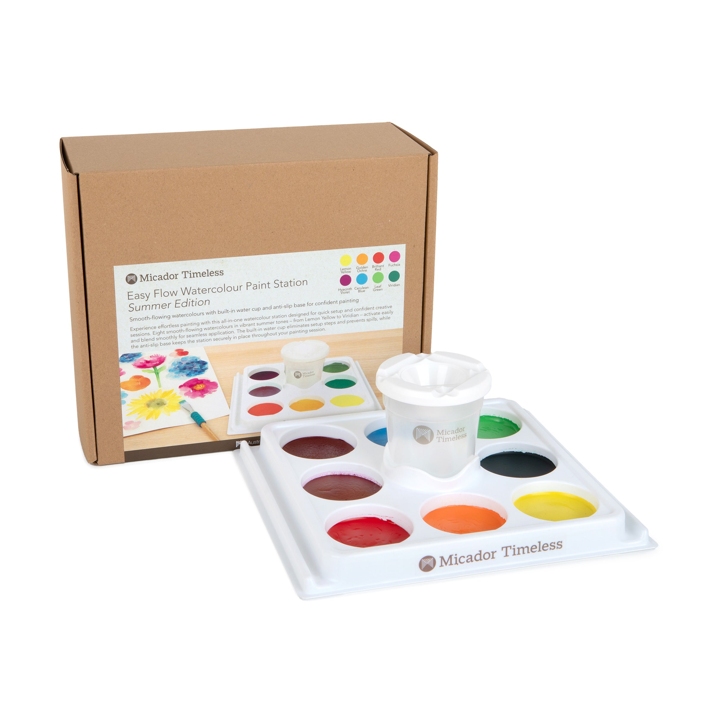 Easy Flow Watercolour Paint Station, Summer Selection, Disc 8, Micador Timeless