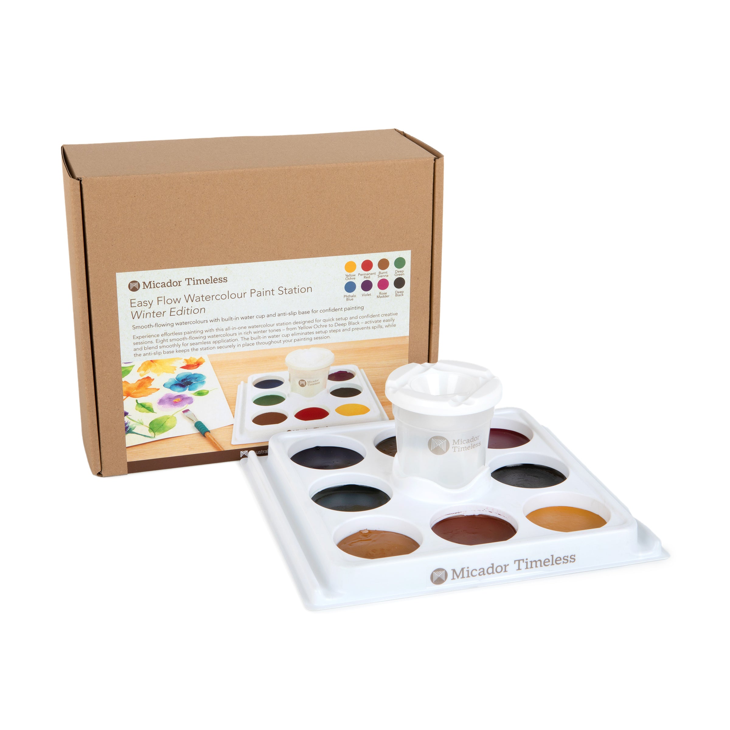 Easy Flow Watercolour Paint Station, Winter Selection, Disc 8, Micador Timeless
