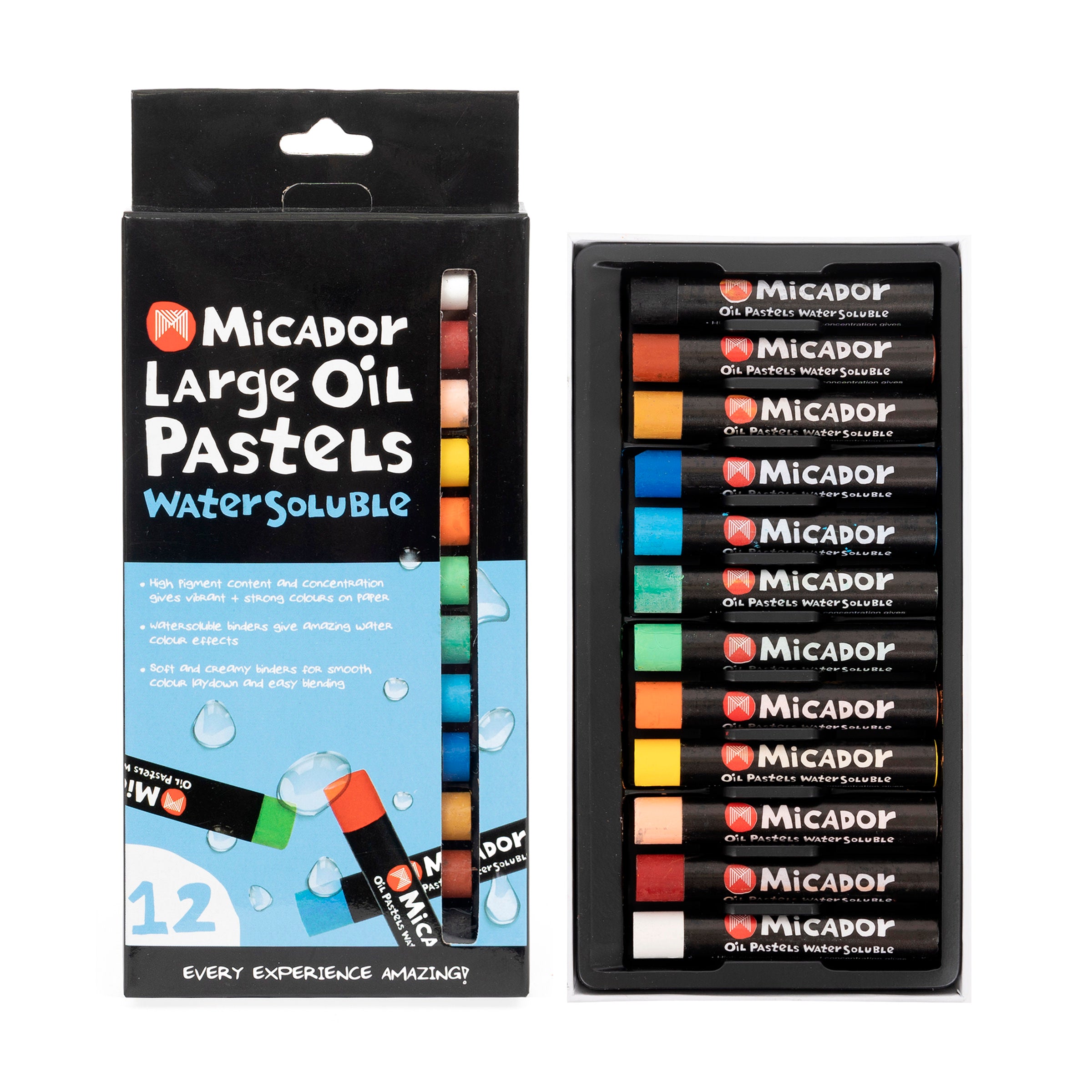 Large Oil Pastels, Pack 12 Watersoluble Micador