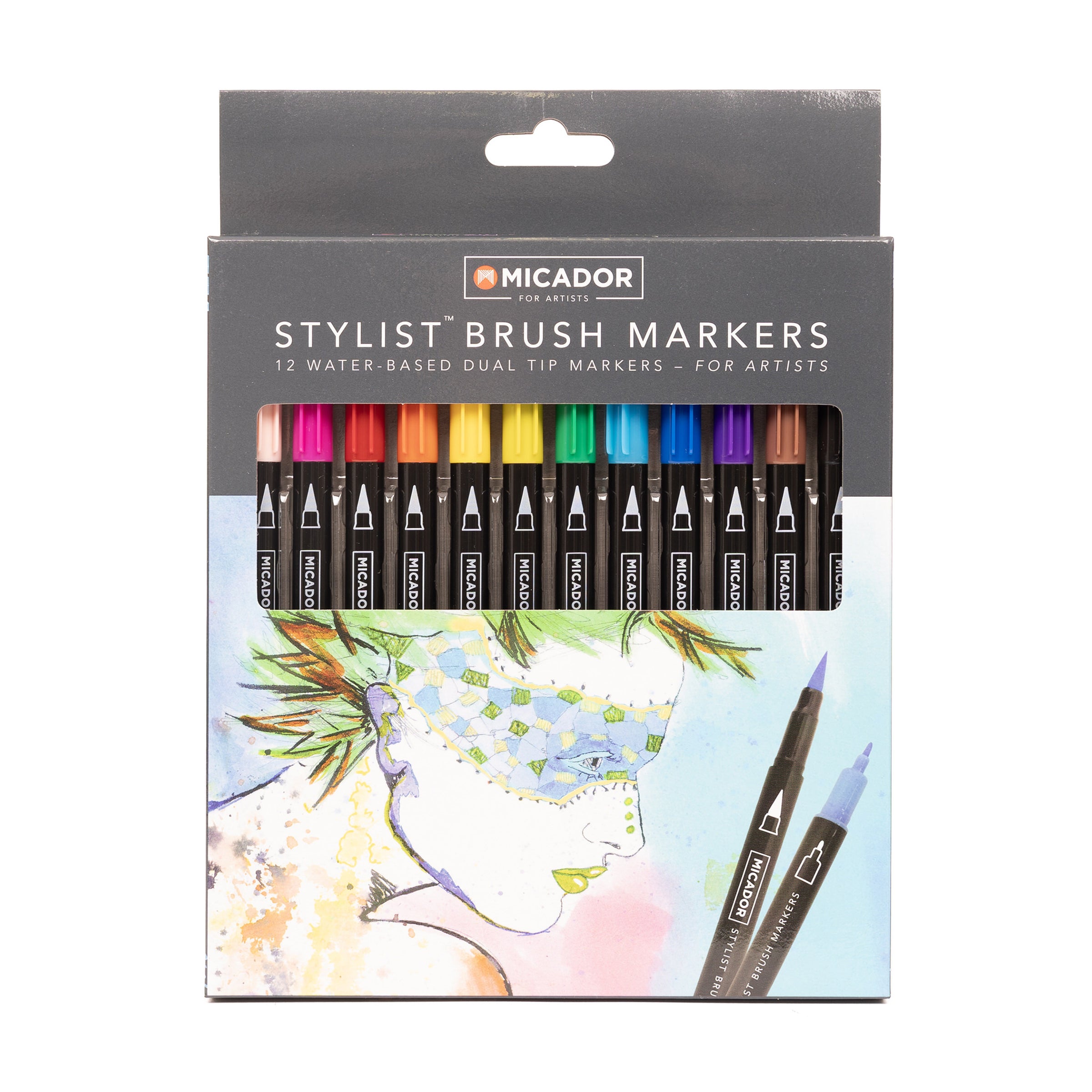 Stylist Brush Markers, Box 12 Micador For Artists