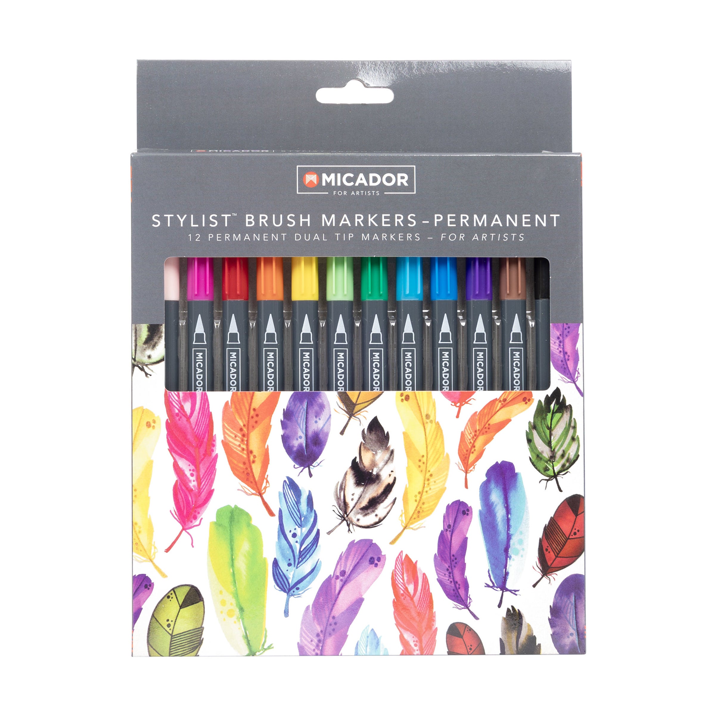 Stylist Brush Markers - Permanent, Box 12 Micador For Artists