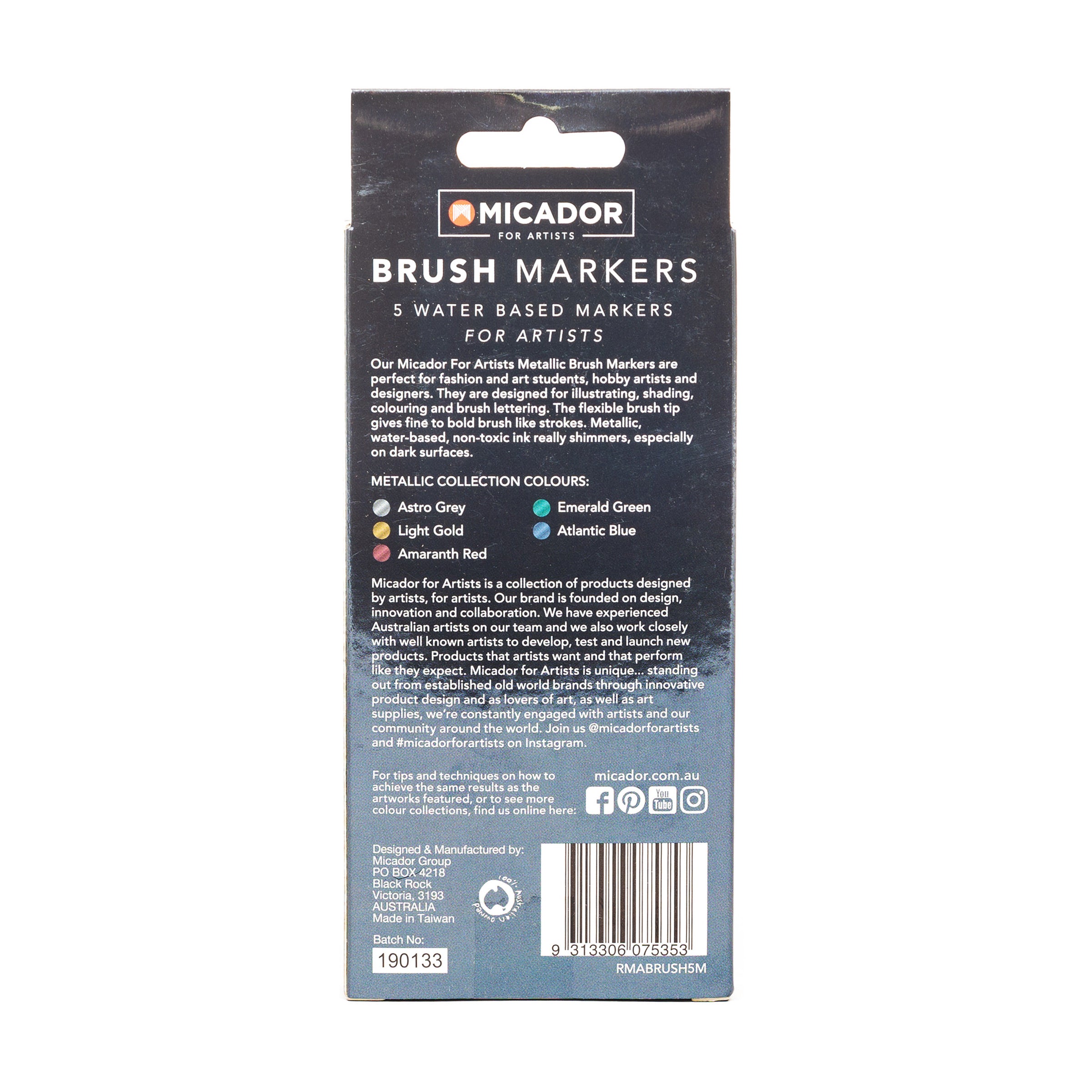 Brush Markers - Metallic, Pack 5 Micador For Artists