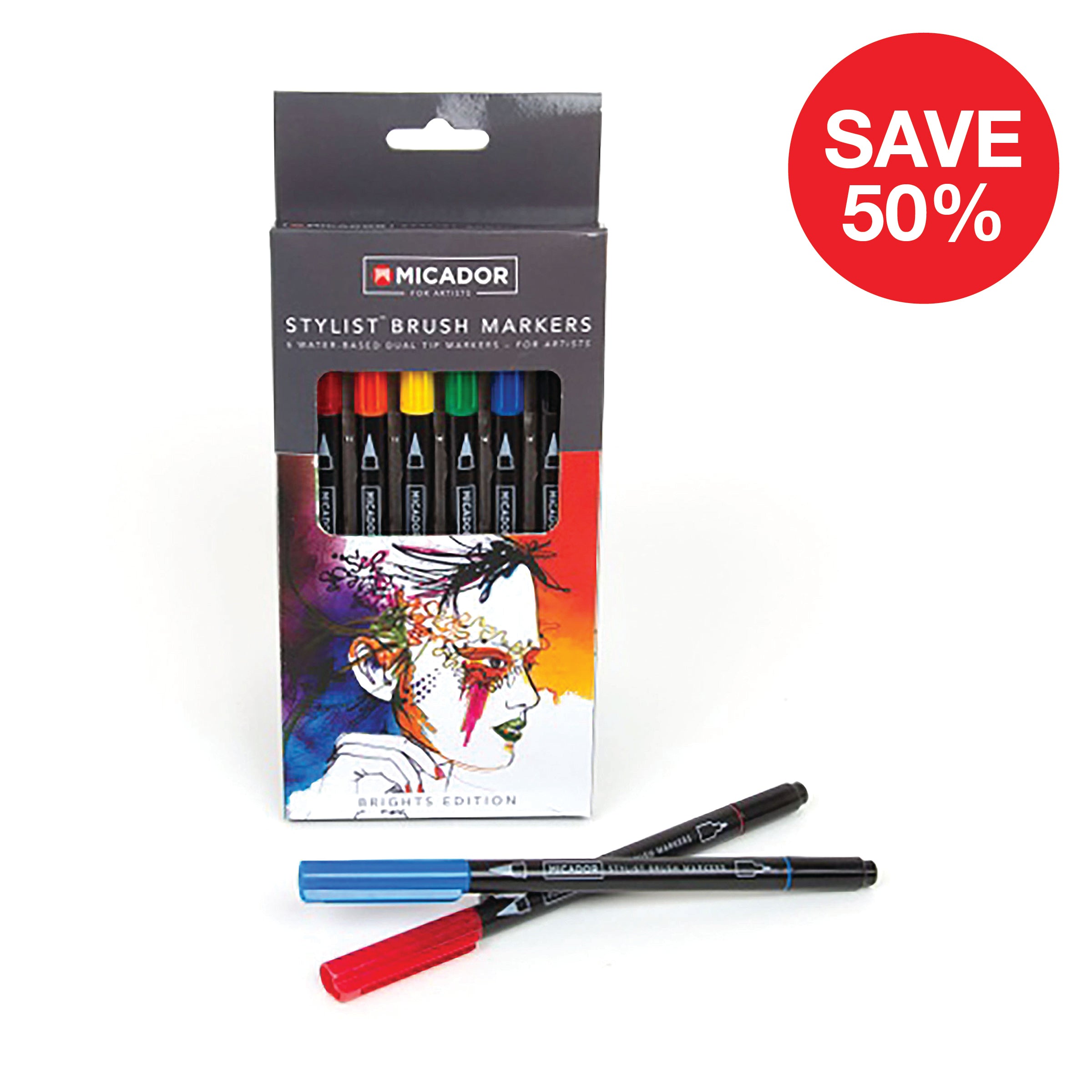 Stylist Brush Markers - Bright Pack 6 Micador For Artists