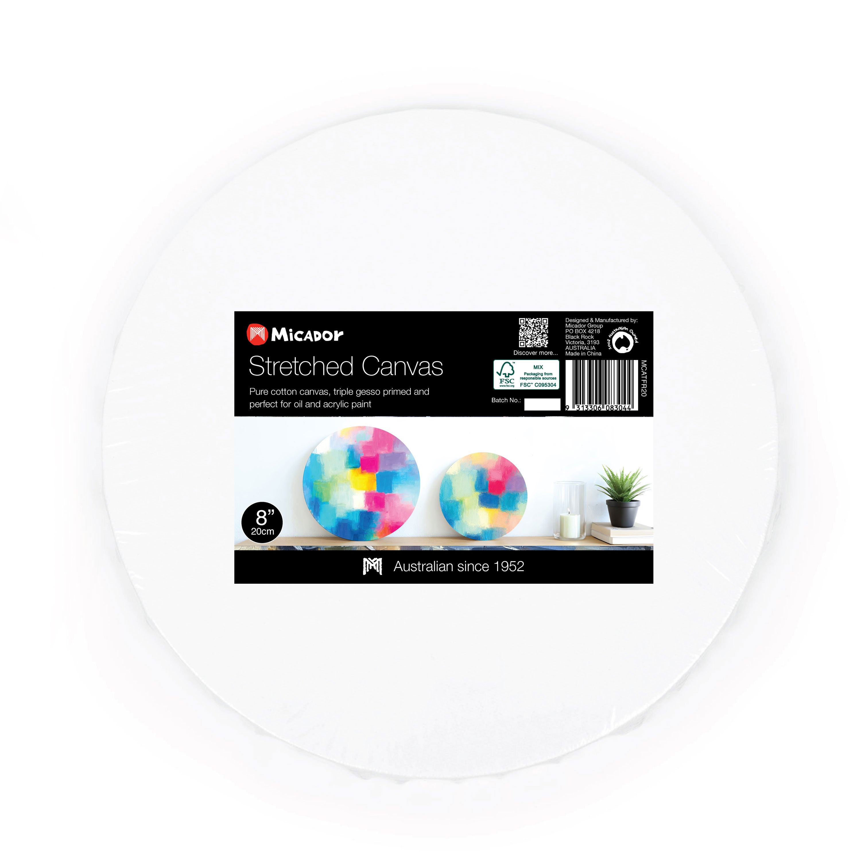 Stretched Canvas Round 20cm, FSC 100% Micador