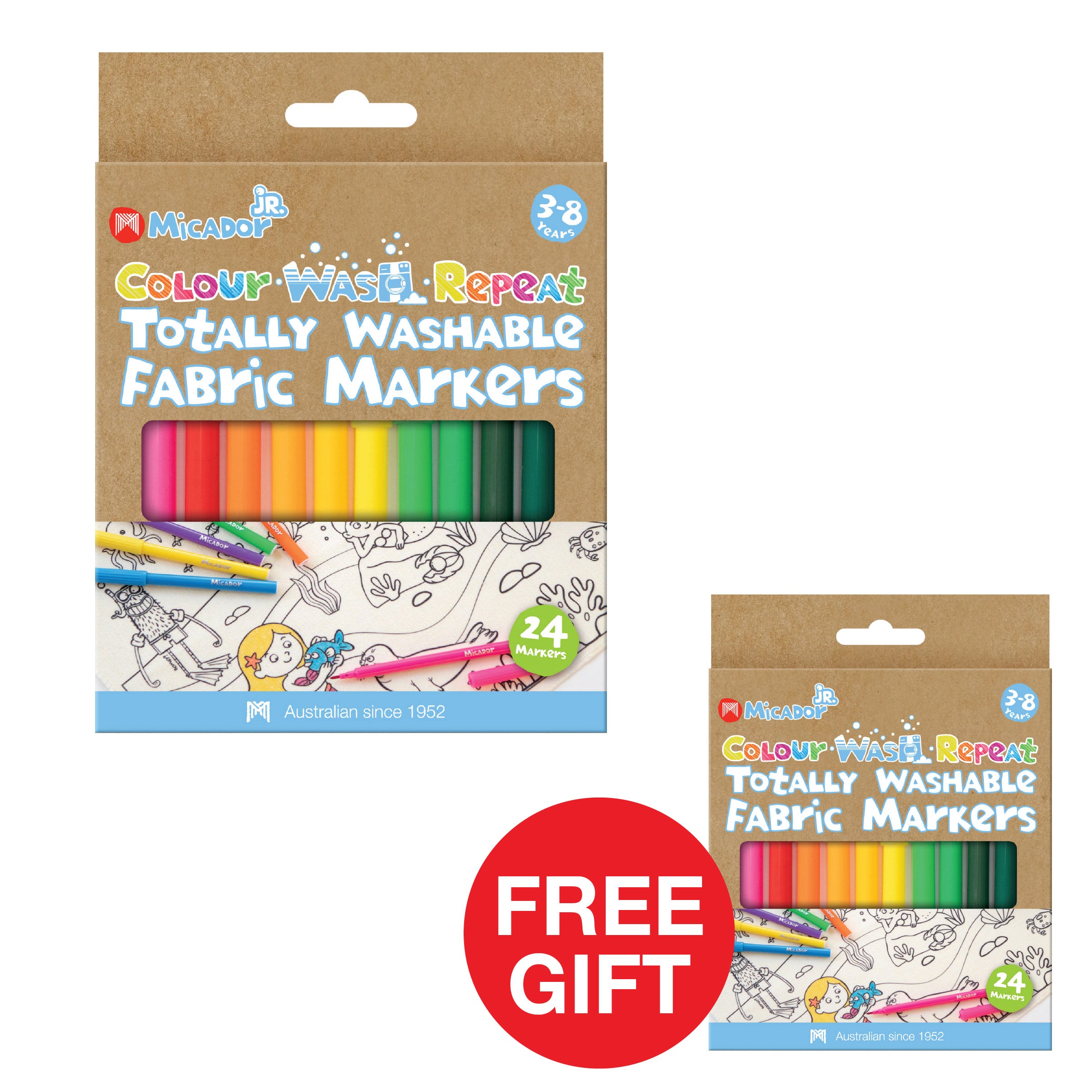 Colour Wash Repeat Totally Washable Fabric Markers, Pack 24, Micador jR.