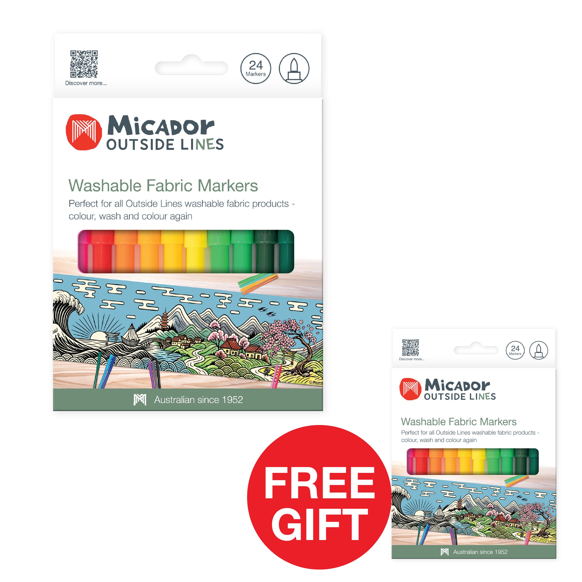Washable Fabric Markers, Pack 24, Micador Outside Lines