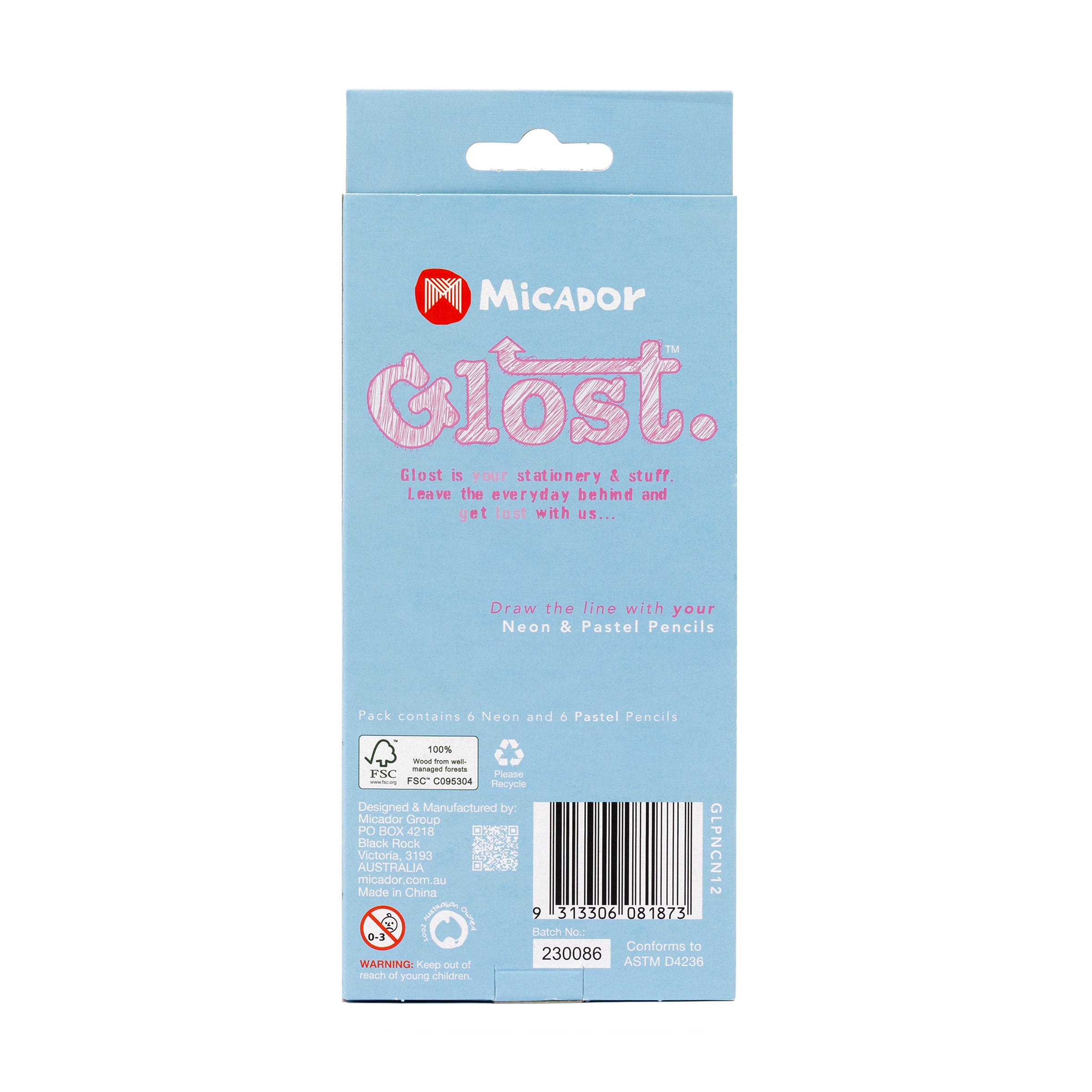 Pencils, Pack 12, Neon and Pastel, FSC 100%, Glost