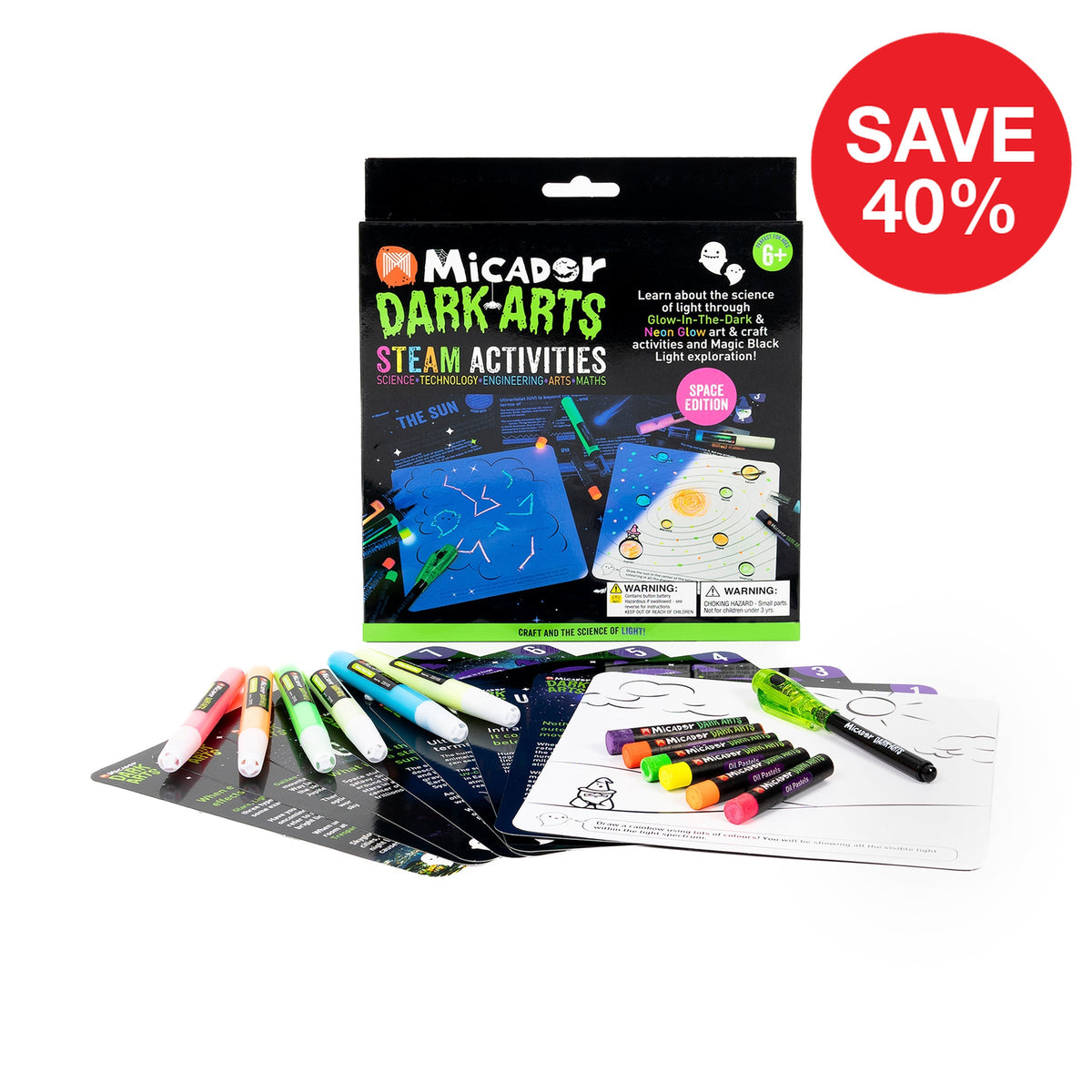 Micador Dark Arts Glow STEAM Activities Space Edition, save 40%