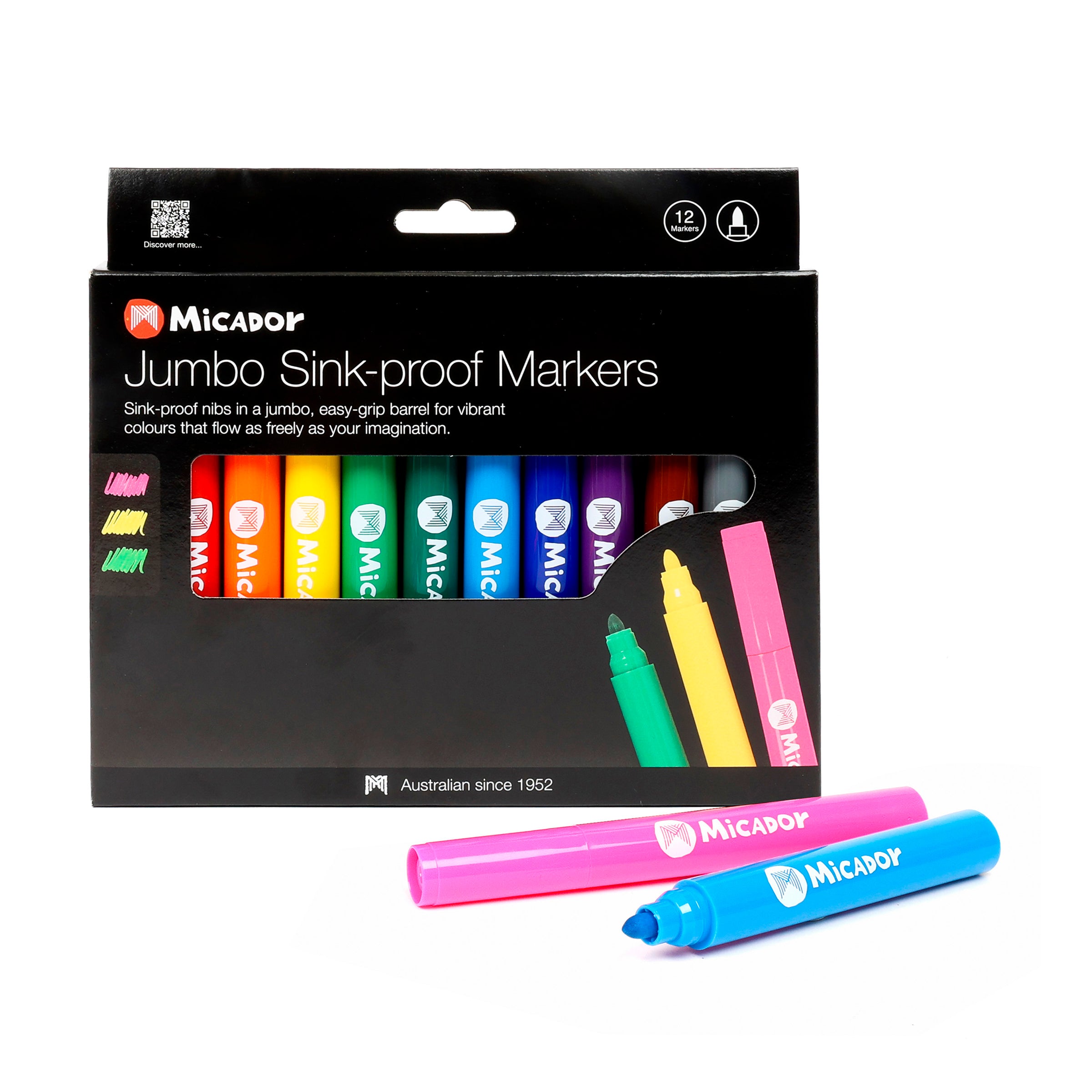 Micador Jumbo Sink Proof Markers Bright 12Pk