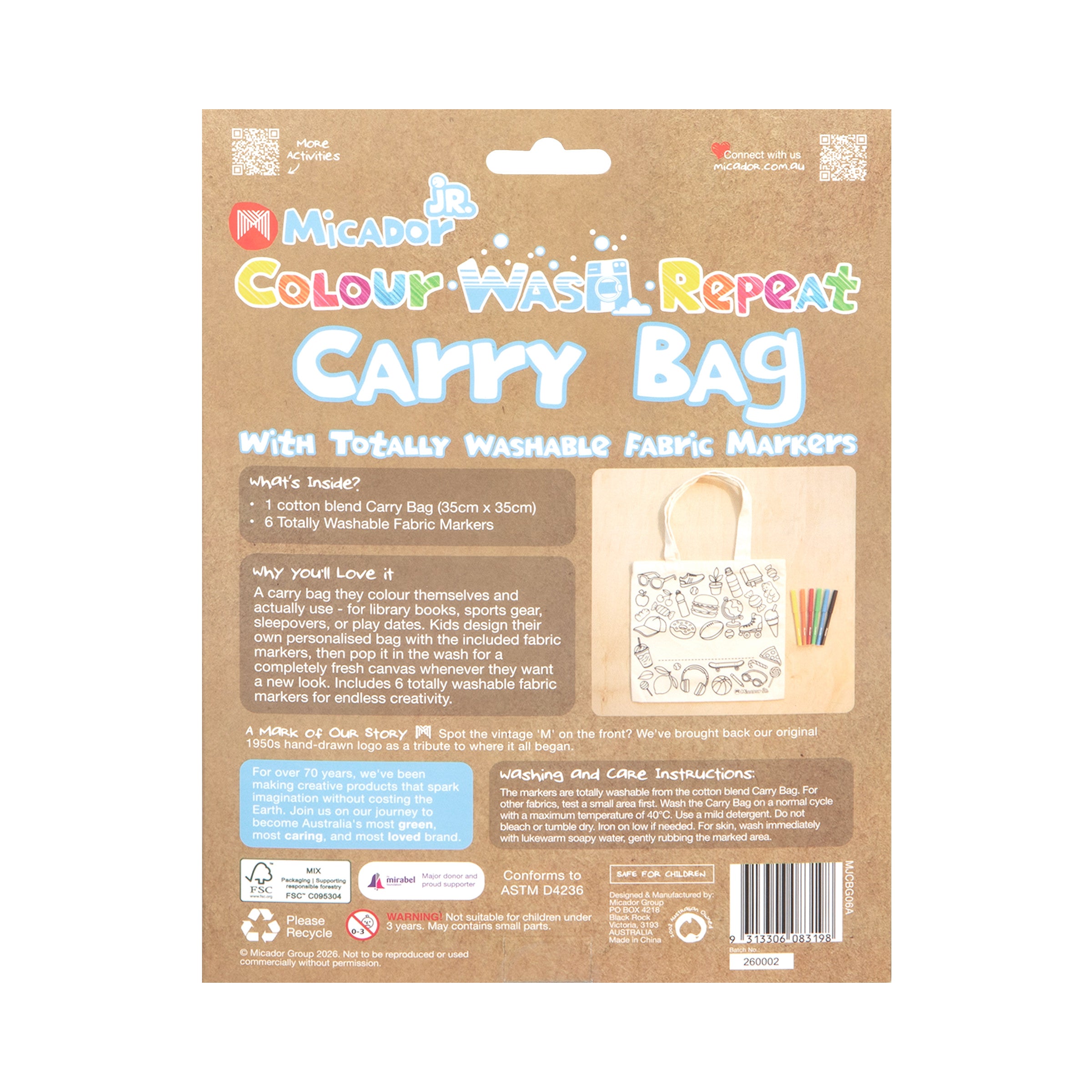 Colour Wash Repeat Carry Bag, 350 x 350mm, Micador jR.