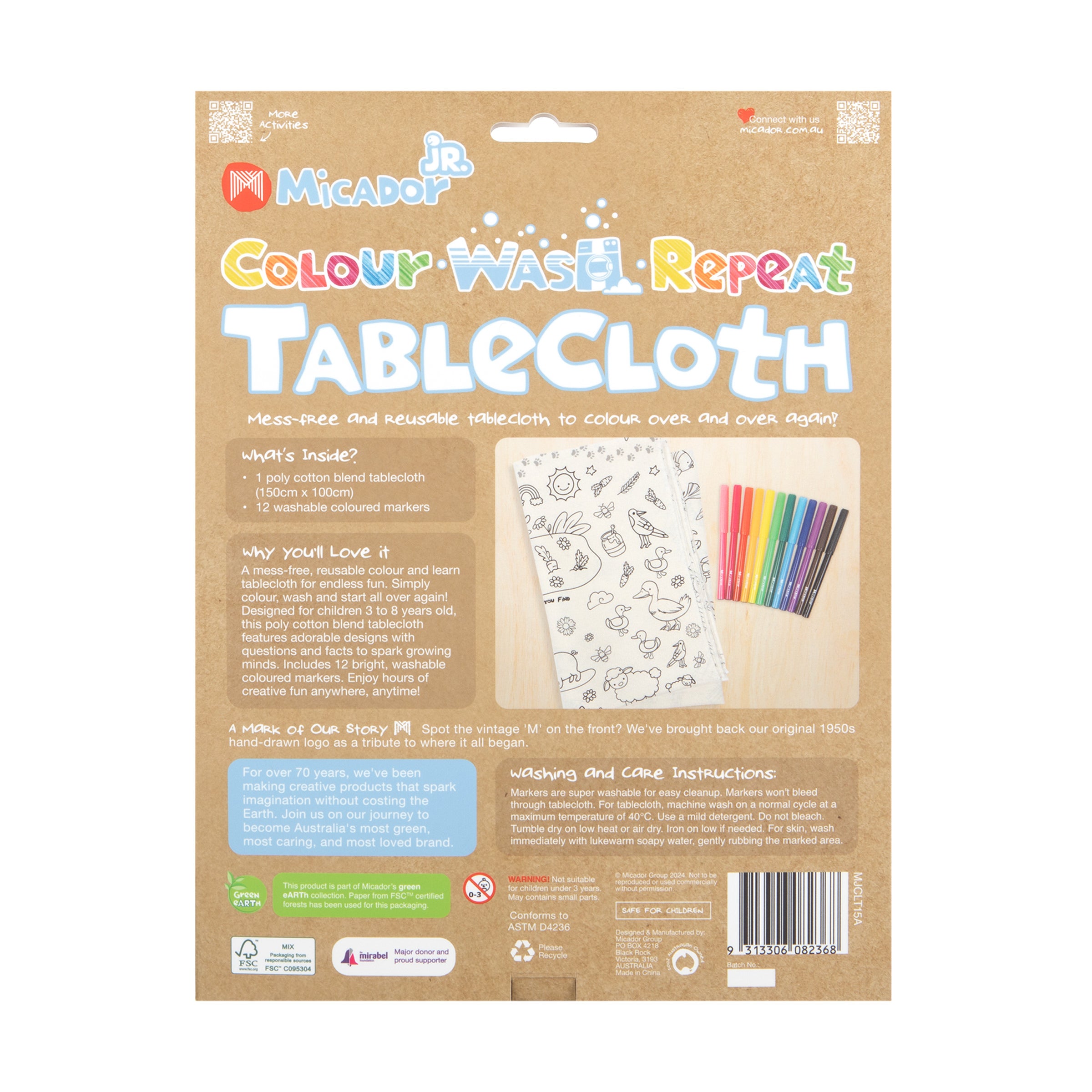 Colour, Wash, Repeat Tablecloth, 1000 x 1500mm, Micador jR.