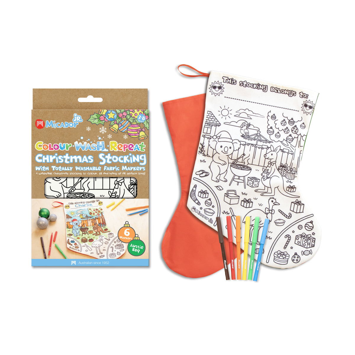 Colour Wash Repeat Christmas Stocking Aussie, 370 x 370mm, Micador jR.