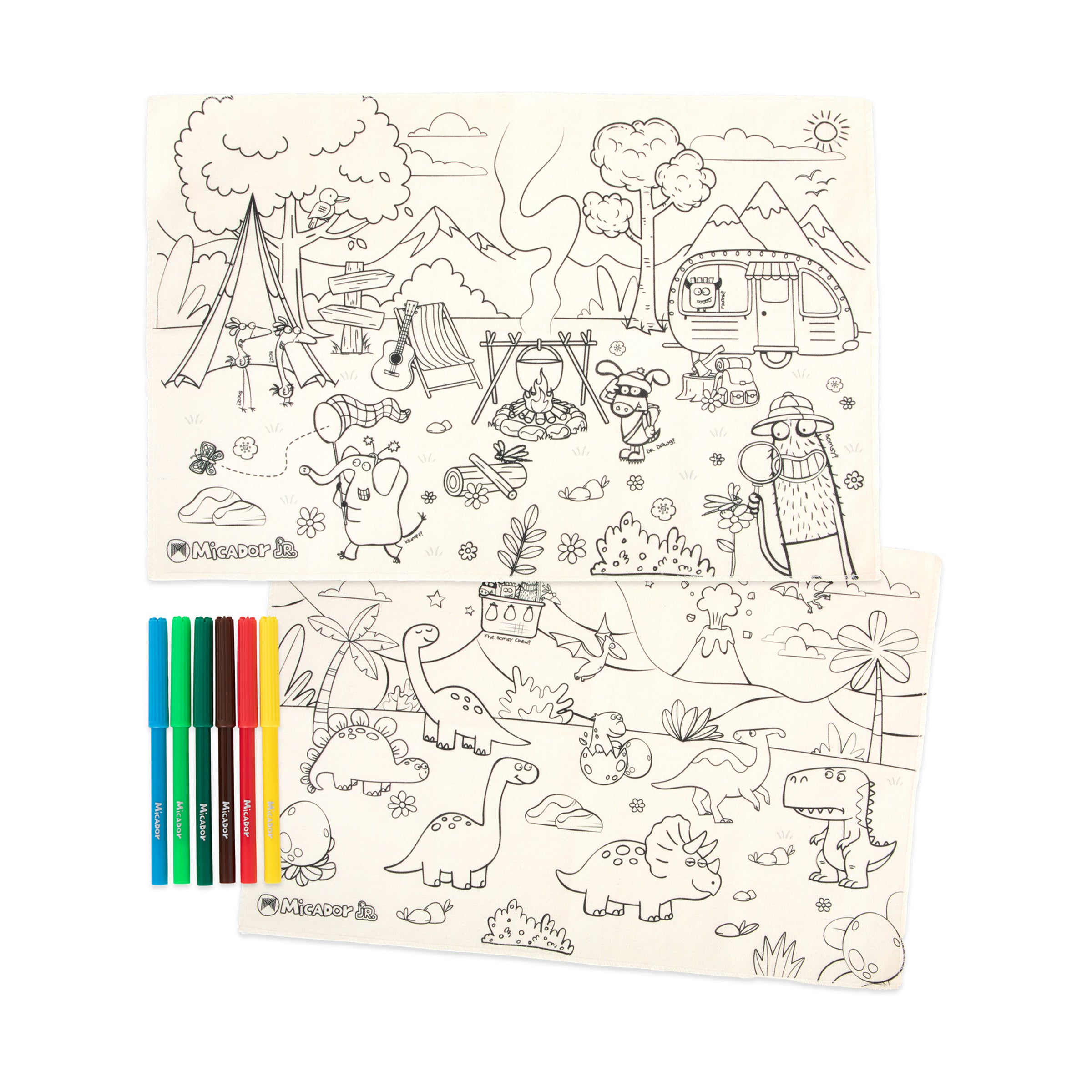 Colour, Wash, Repeat Placemats, Dinosaurs and Camping, Pack 2, Micador jR.