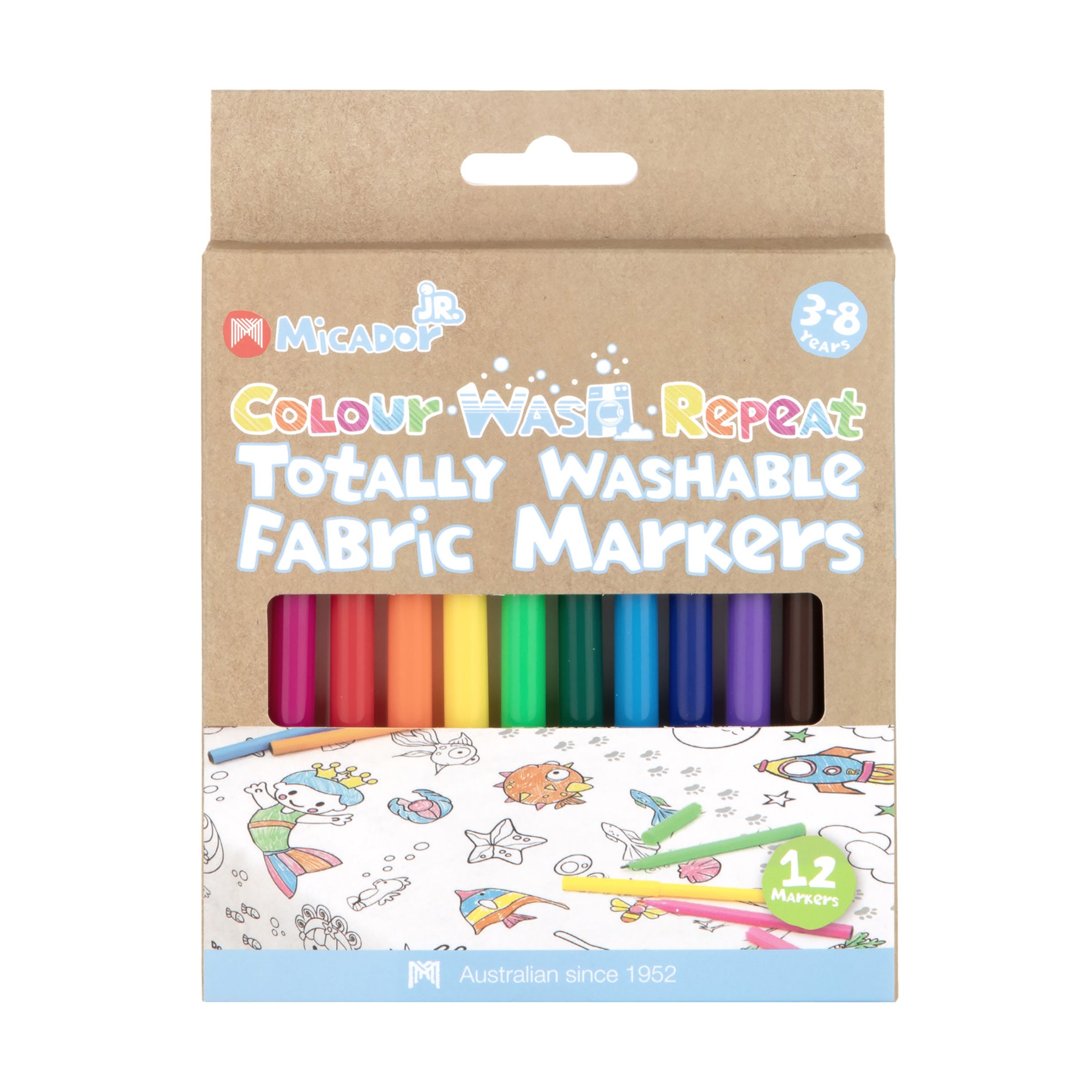 Colour, Wash, Repeat Totally Washable Fabric Markers, Pack 12, Micador jR.
