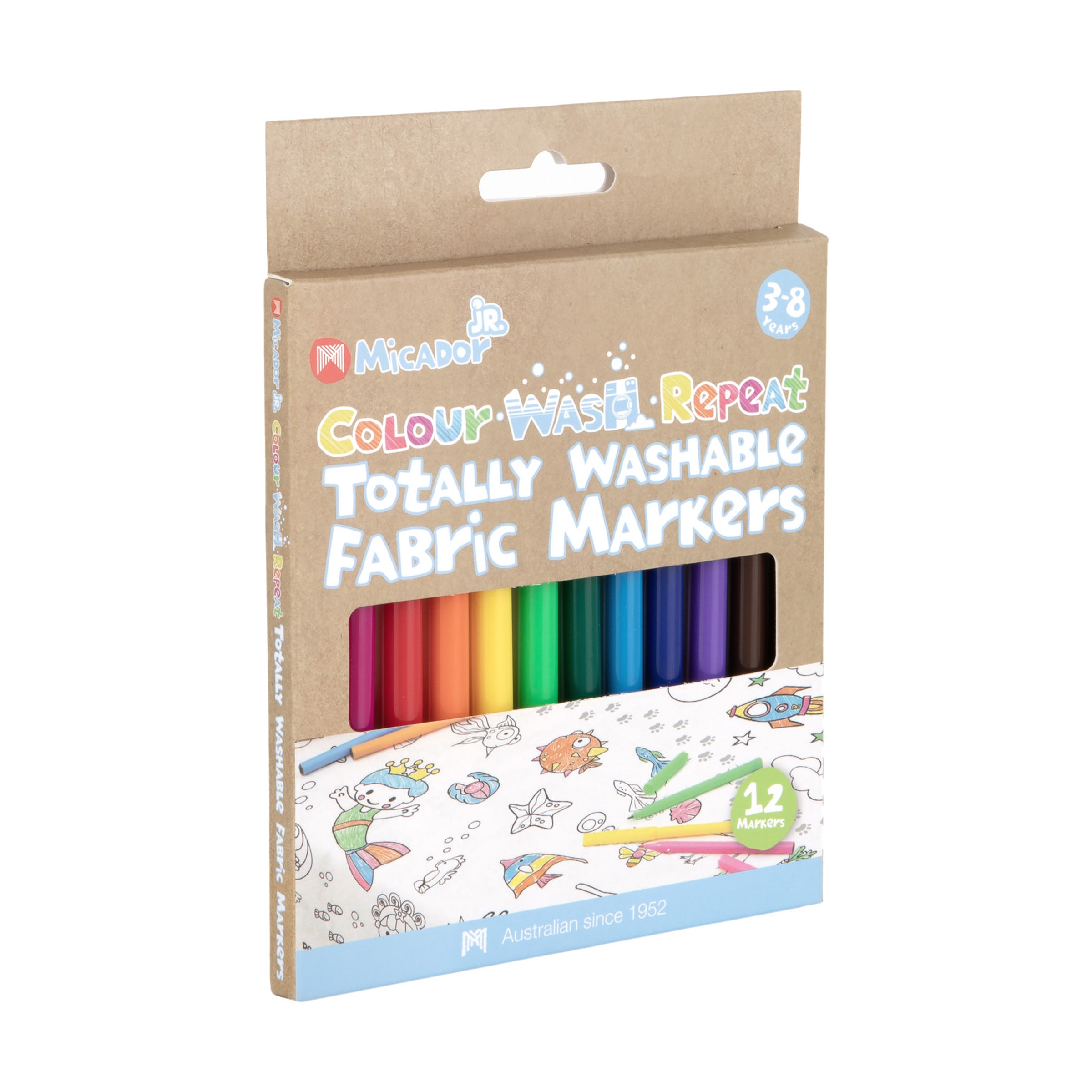 Colour, Wash, Repeat Totally Washable Fabric Markers, Pack 12, Micador jR.
