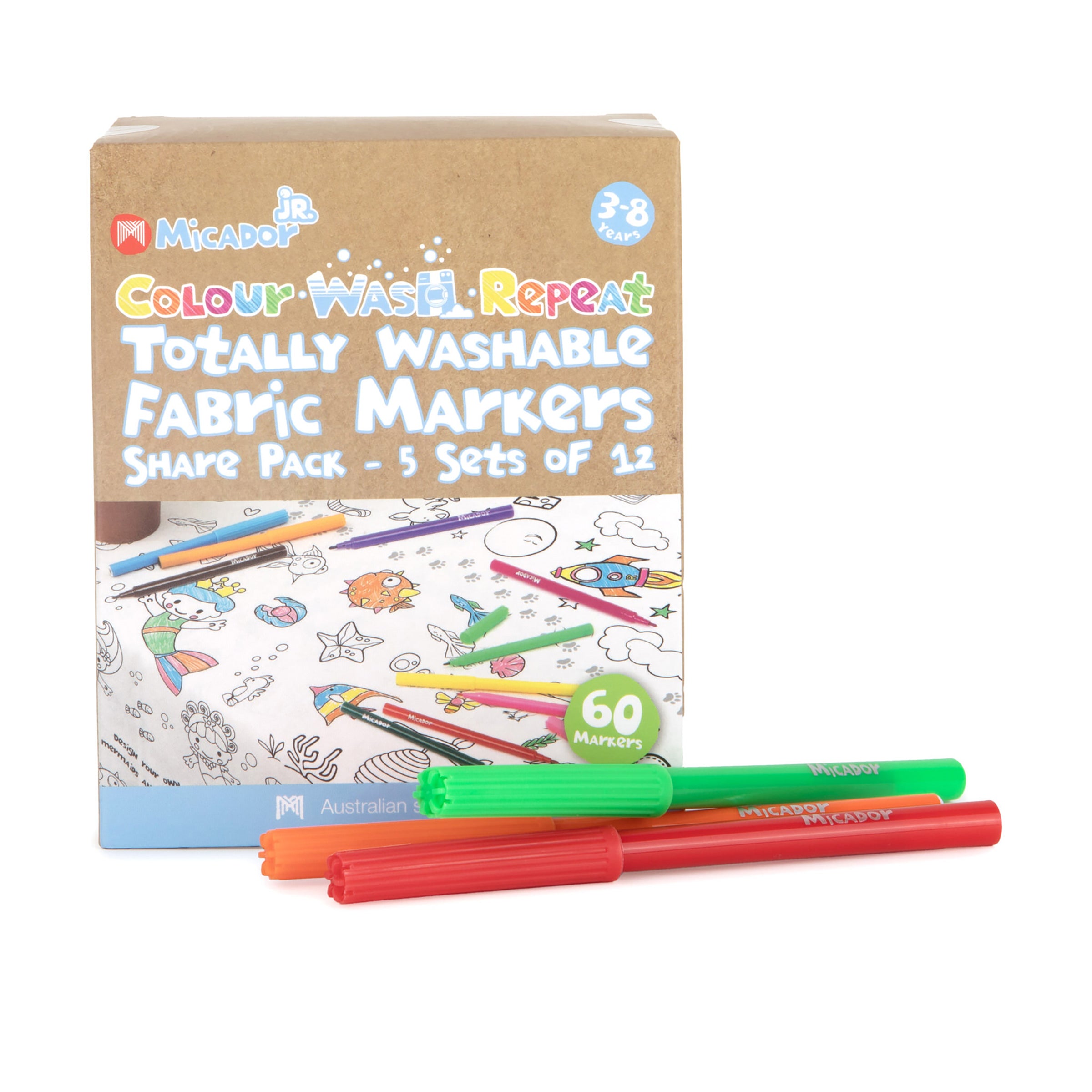 Colour, Wash, Repeat Totally Washable Fabric Markers Share Pack, Pack 60, Micador jR.