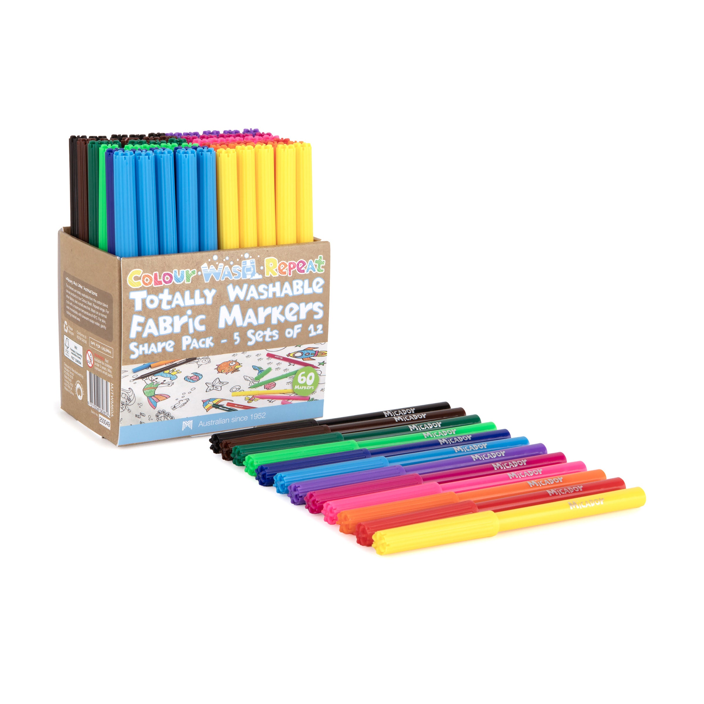 Colour, Wash, Repeat Totally Washable Fabric Markers Share Pack, Pack 60, Micador jR.