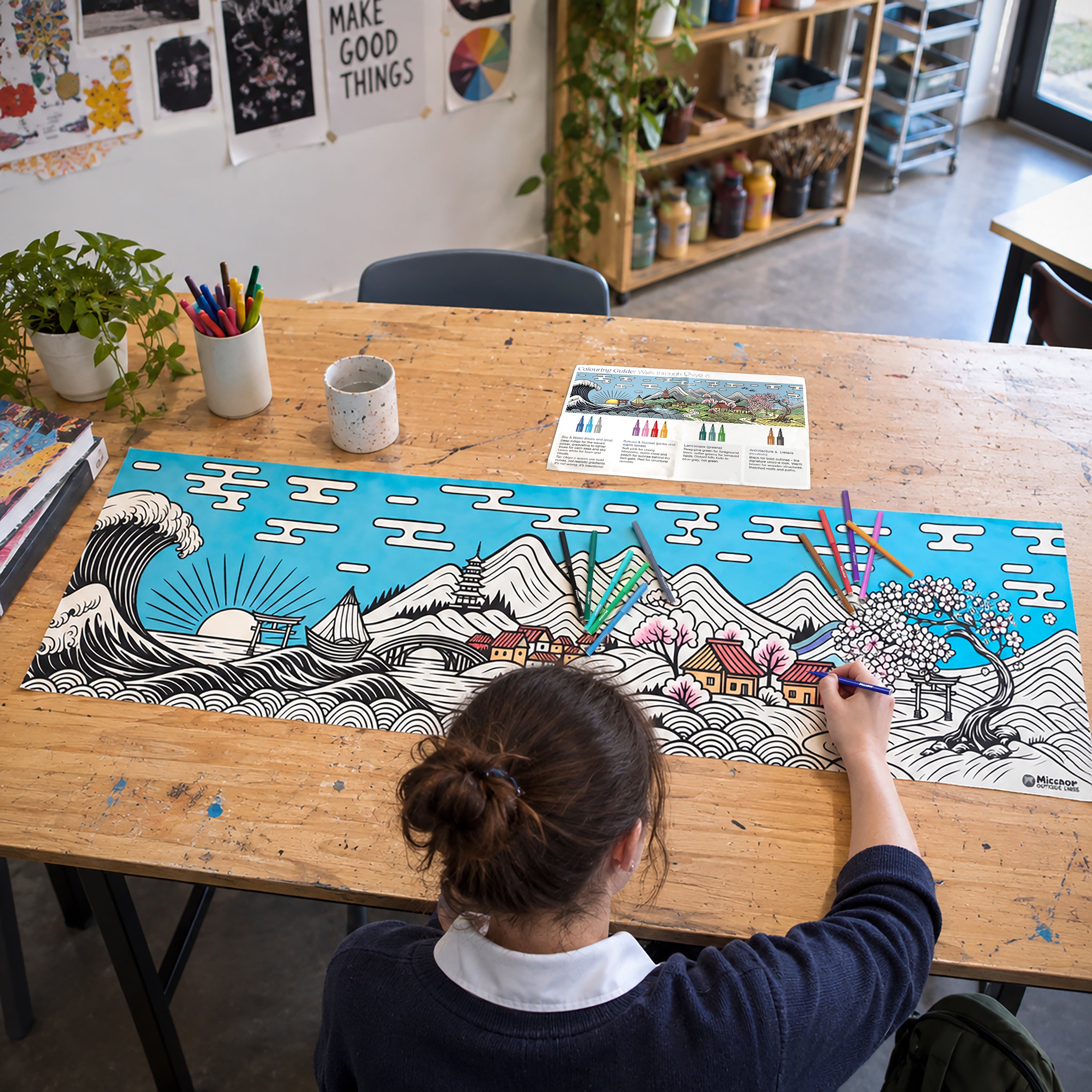 Walk through Ukiyo-e Table Canvas, 1500 x 450mm, Micador Outside Lines