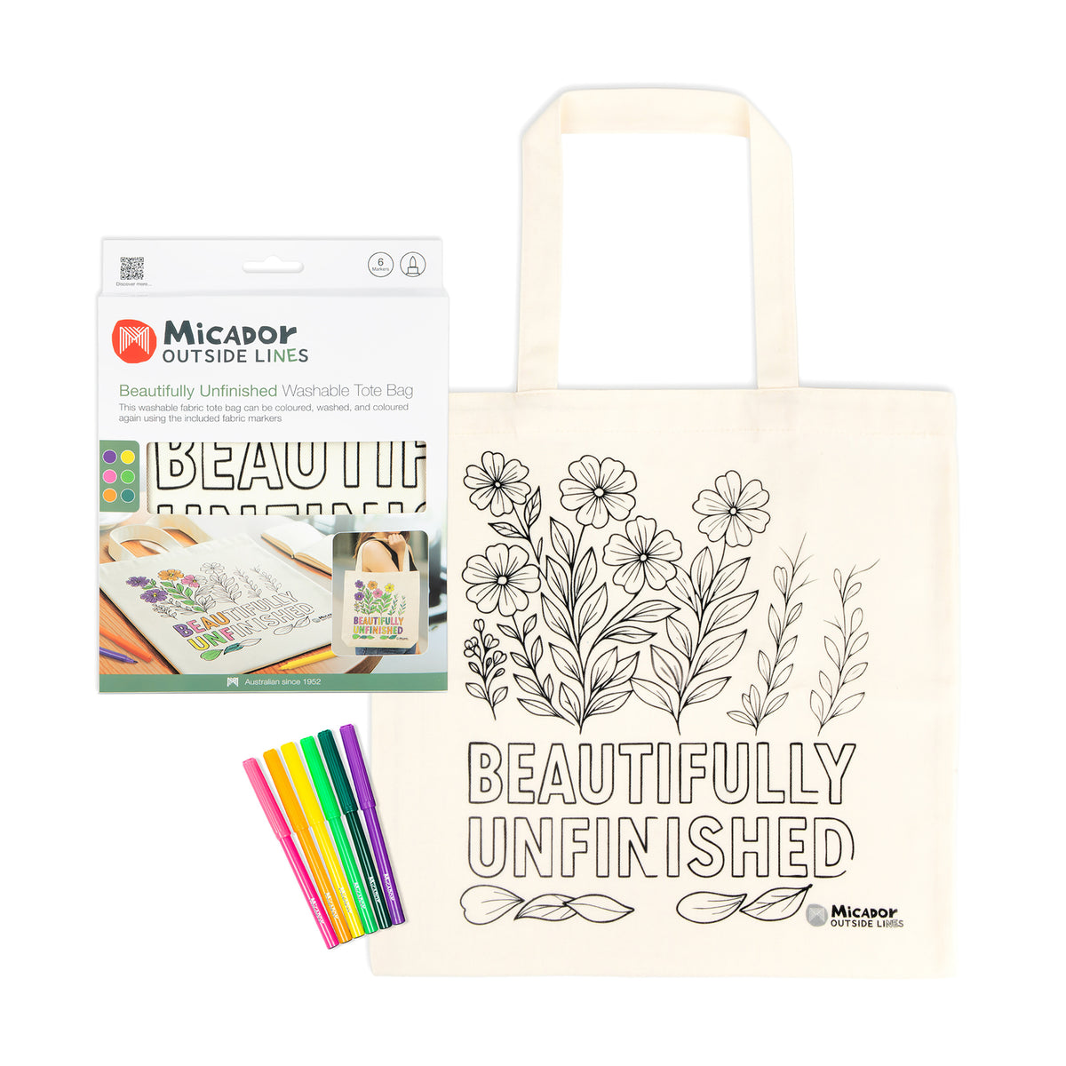 Outside Lines Tote Bag Beautifully Unfinished | Washable Fabric Art