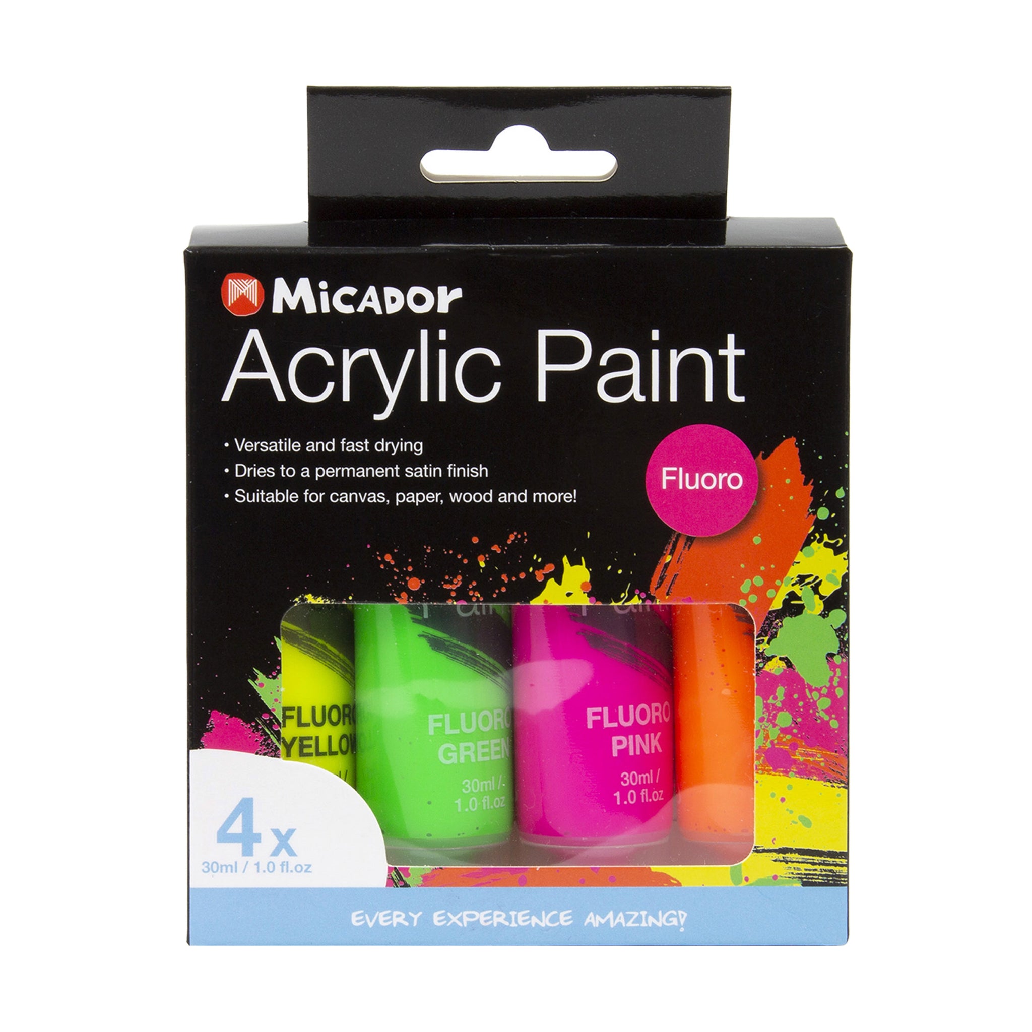 Acrylic Paint, Fluoro, 4 Pack 30ml Micador