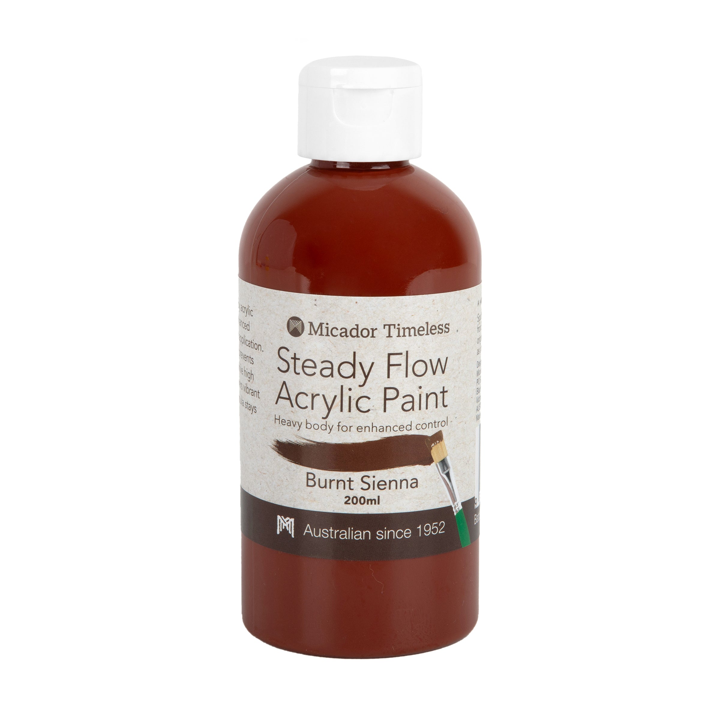 Acrylic Paint, Steady Flow, Burnt Sienna 200ml Micador Timeless