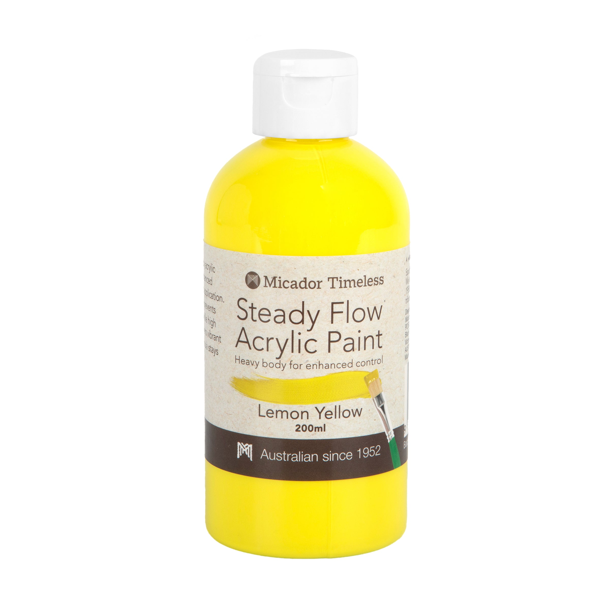 Acrylic Paint, Steady Flow, Lemon Yellow 200ml Micador Timeless