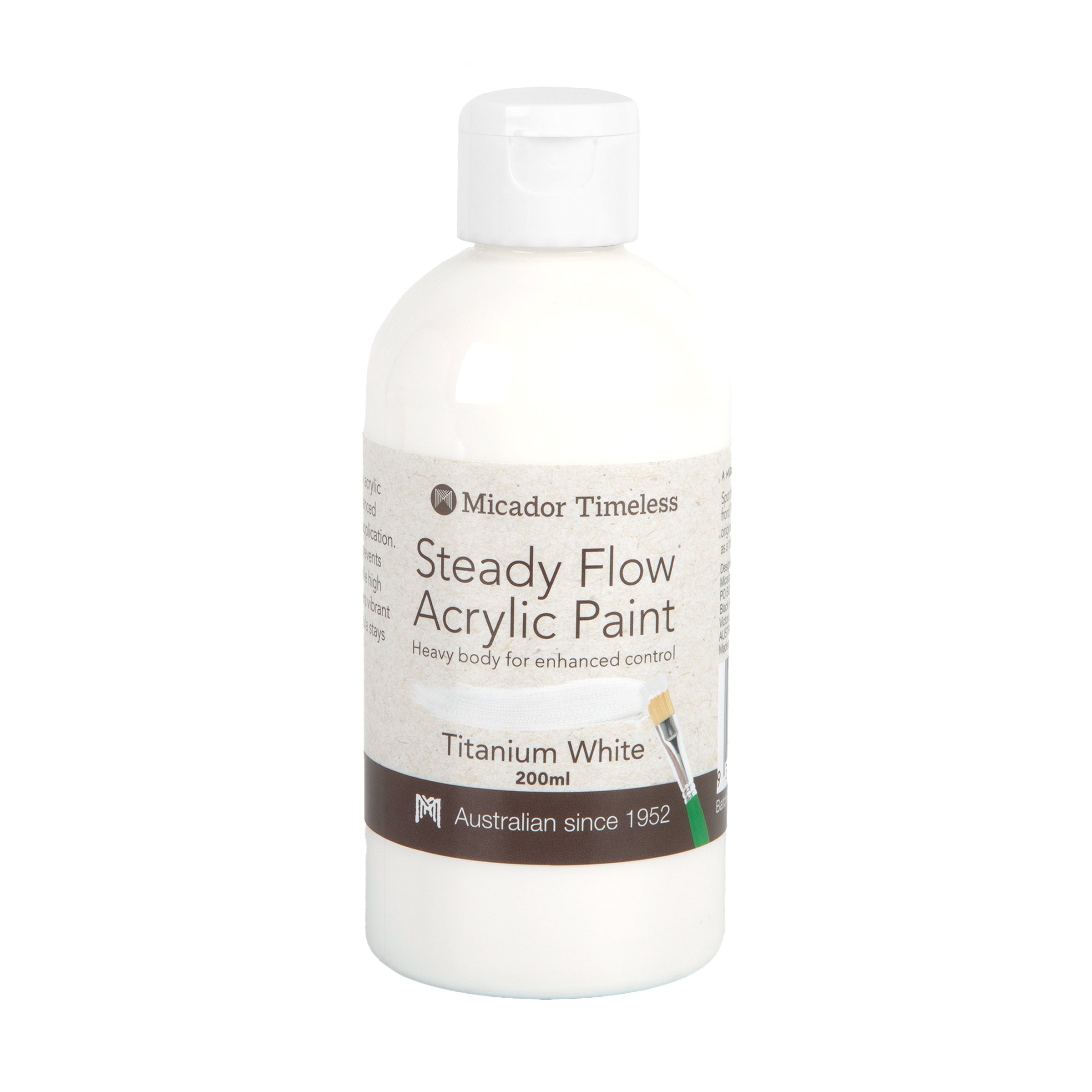 Acrylic Paint, Steady Flow, Titanium White 200ml Micador Timeless