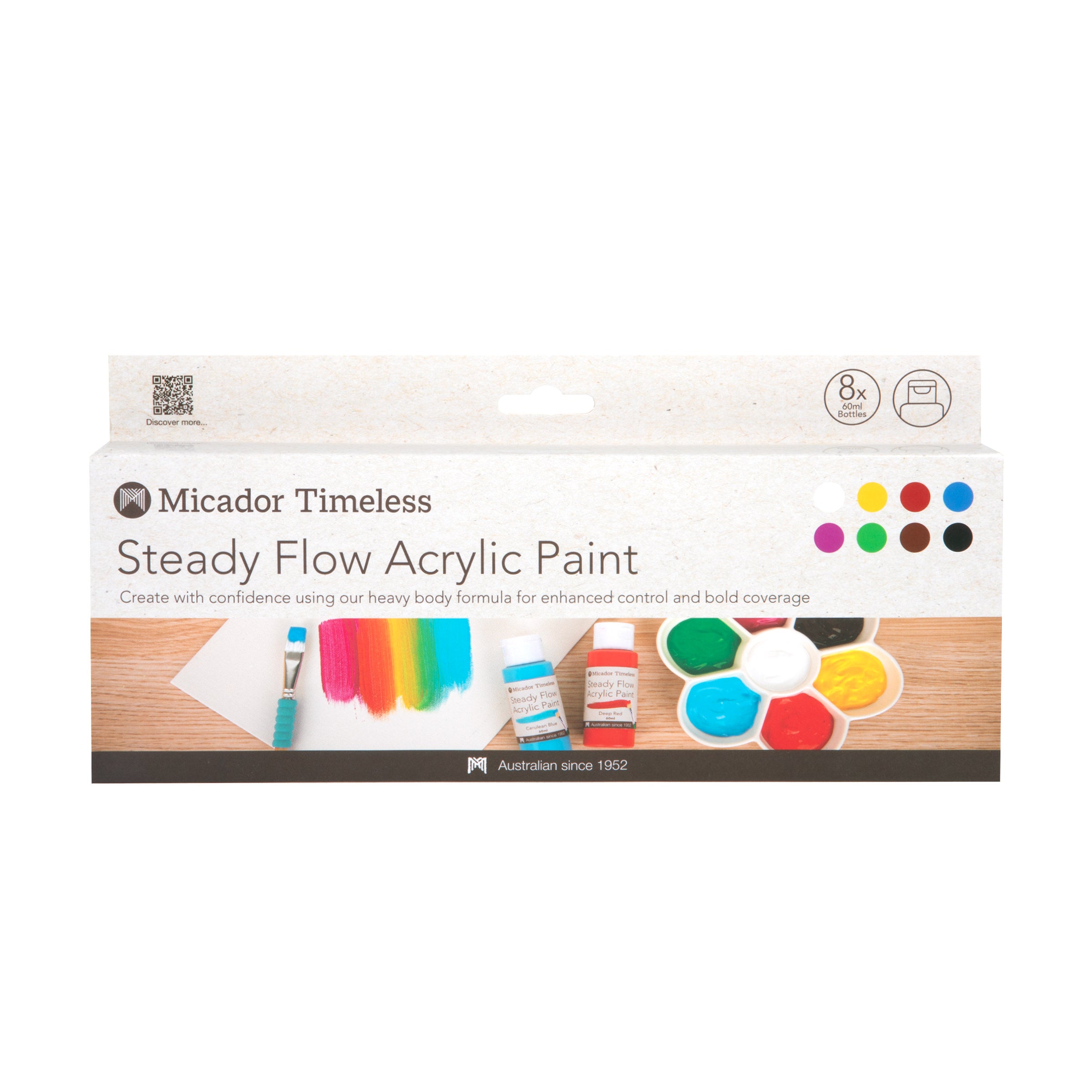 Acrylic Paint, Steady Flow, 8 x 60ml Micador Timeless