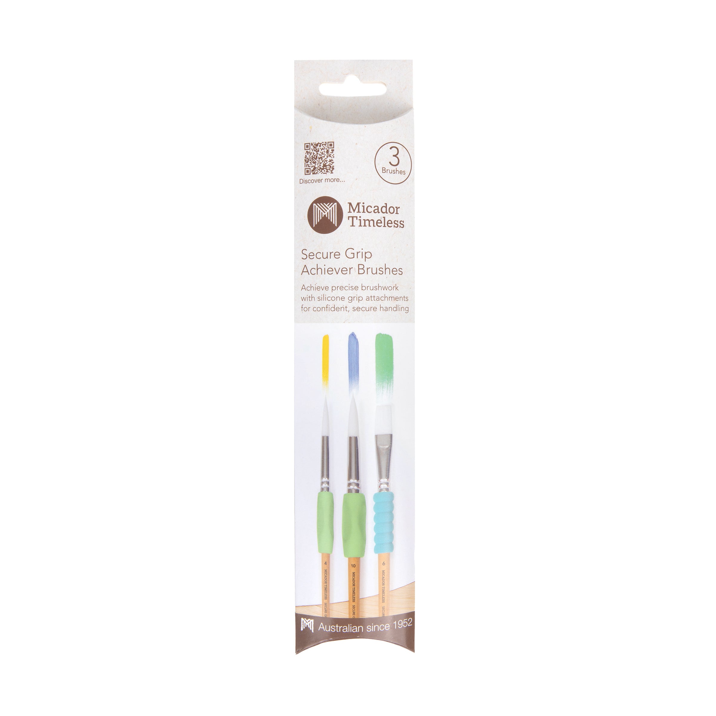 Secure Grip Achiever Brushes, Pack of 3, FSC 100%, Micador Timeless
