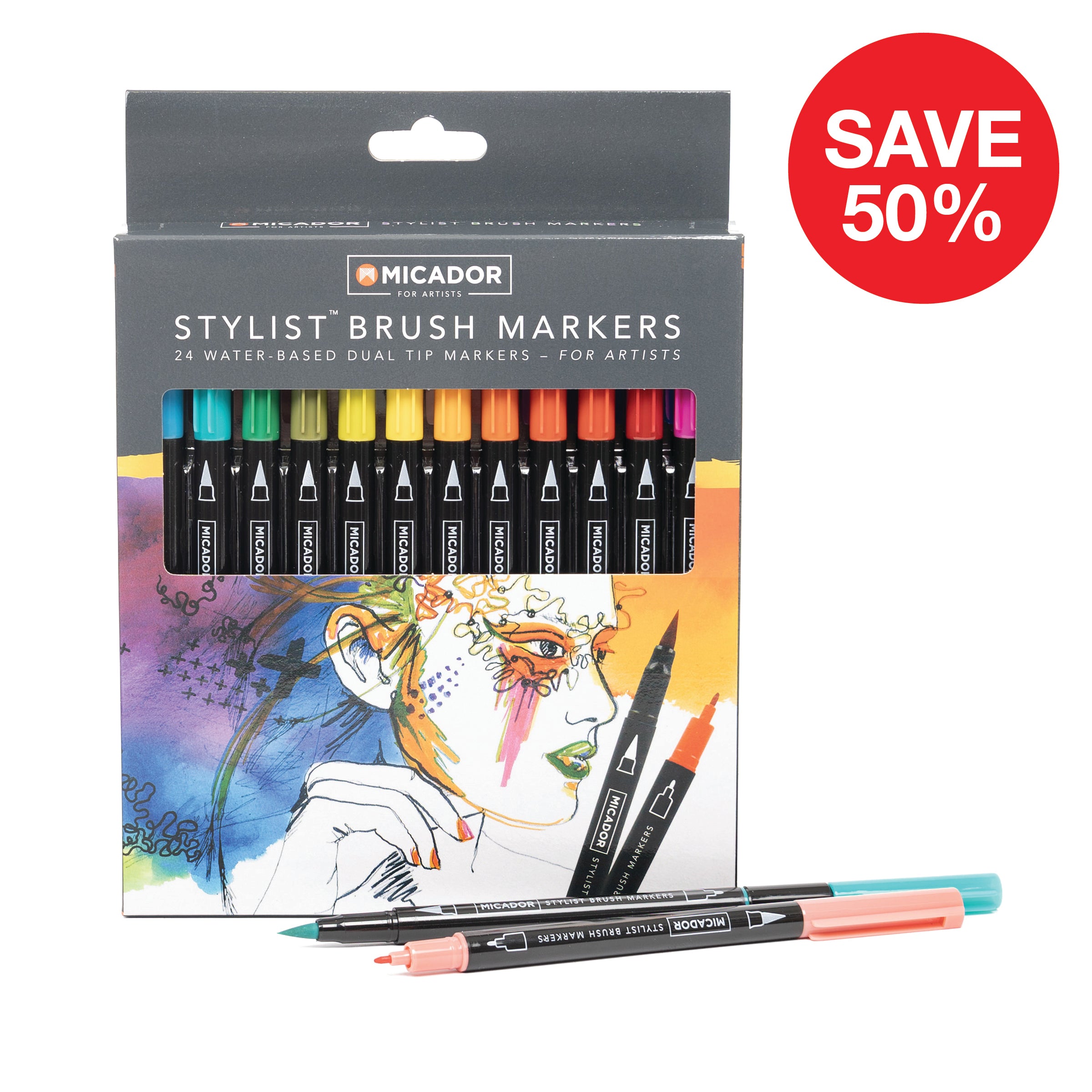 Stylist Brush Markers, Box 24,  Micador For Artists