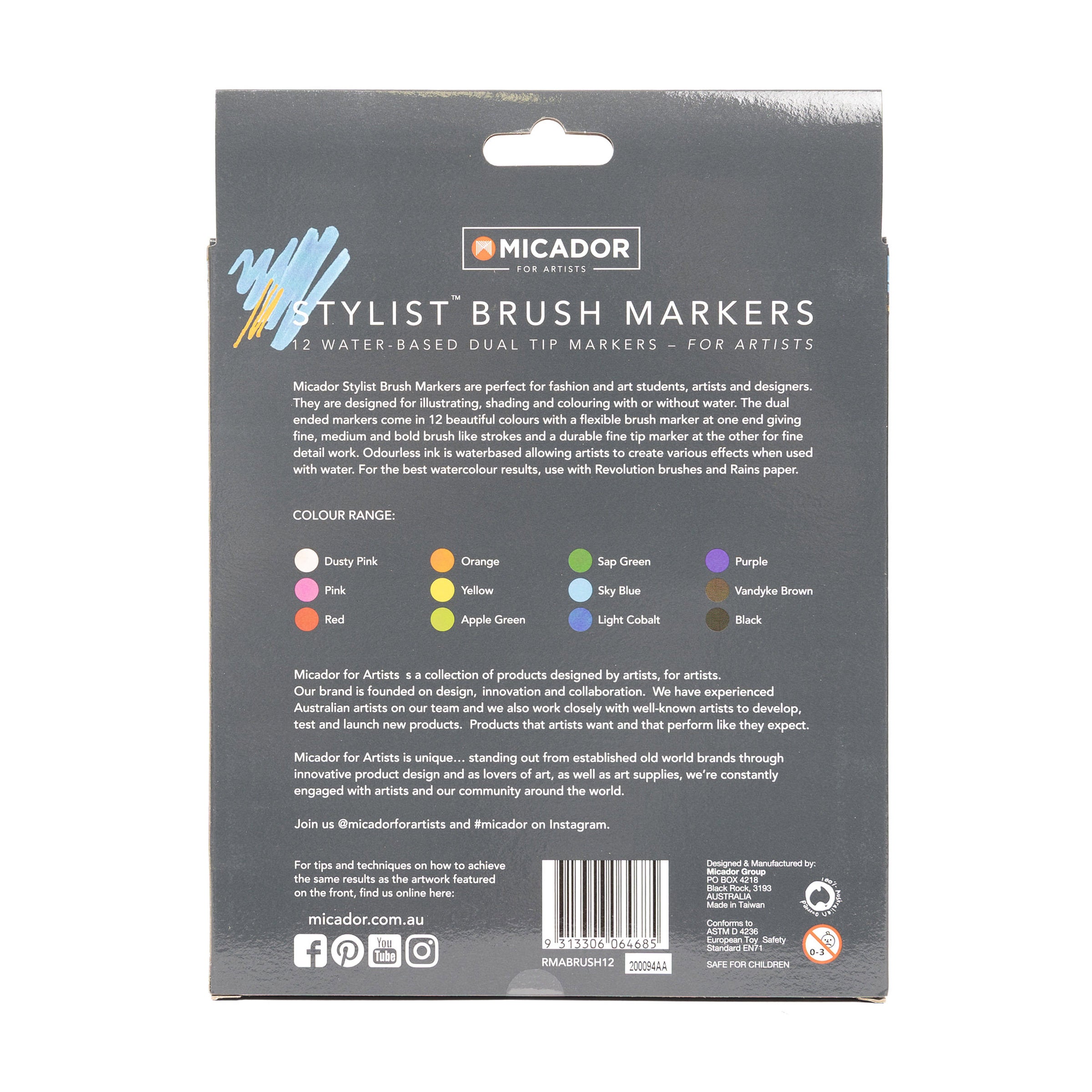 Stylist Brush Markers, Box 12  Micador For Artists