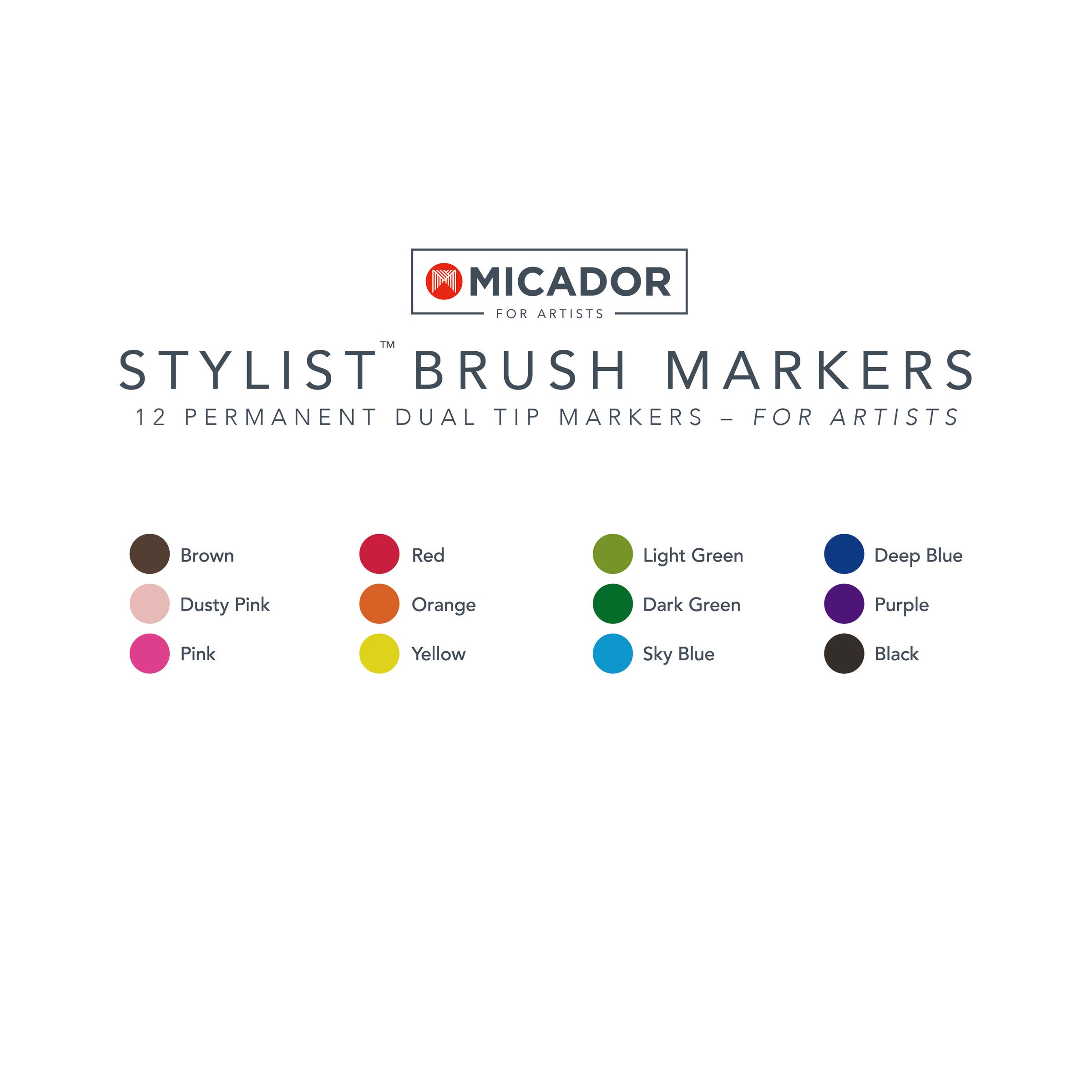 Stylist Brush Markers - Permanent, Box 12 Micador For Artists